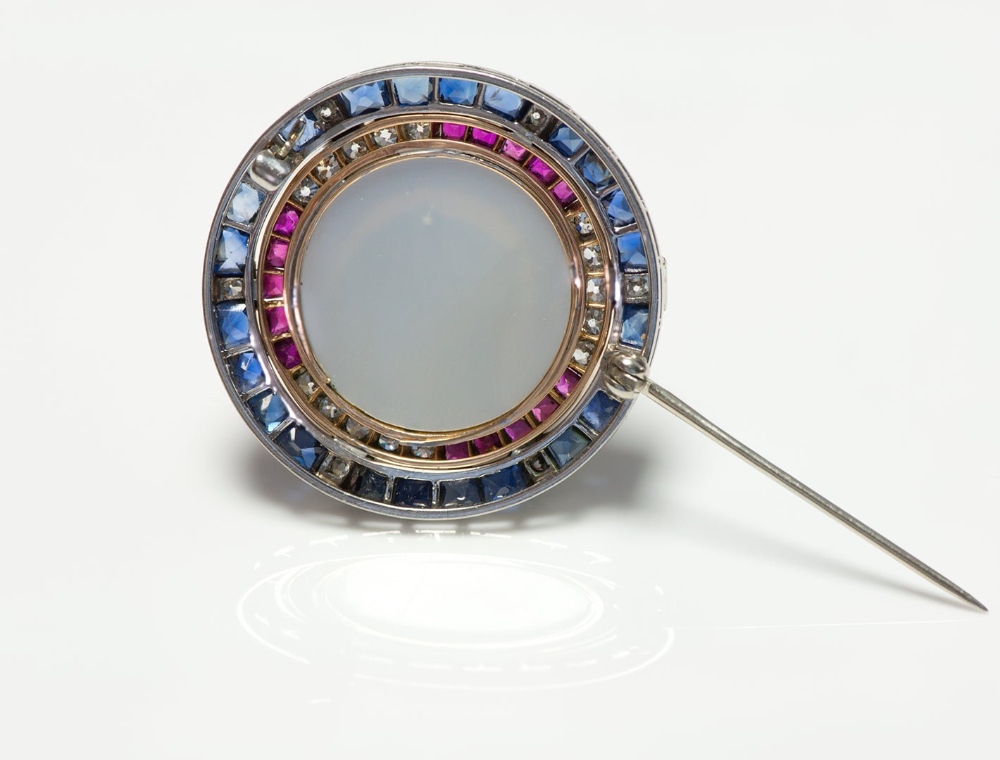 Antique Reverse Crystal Platinum Gold Ruby Sapphire Diamond Dog Brooch
