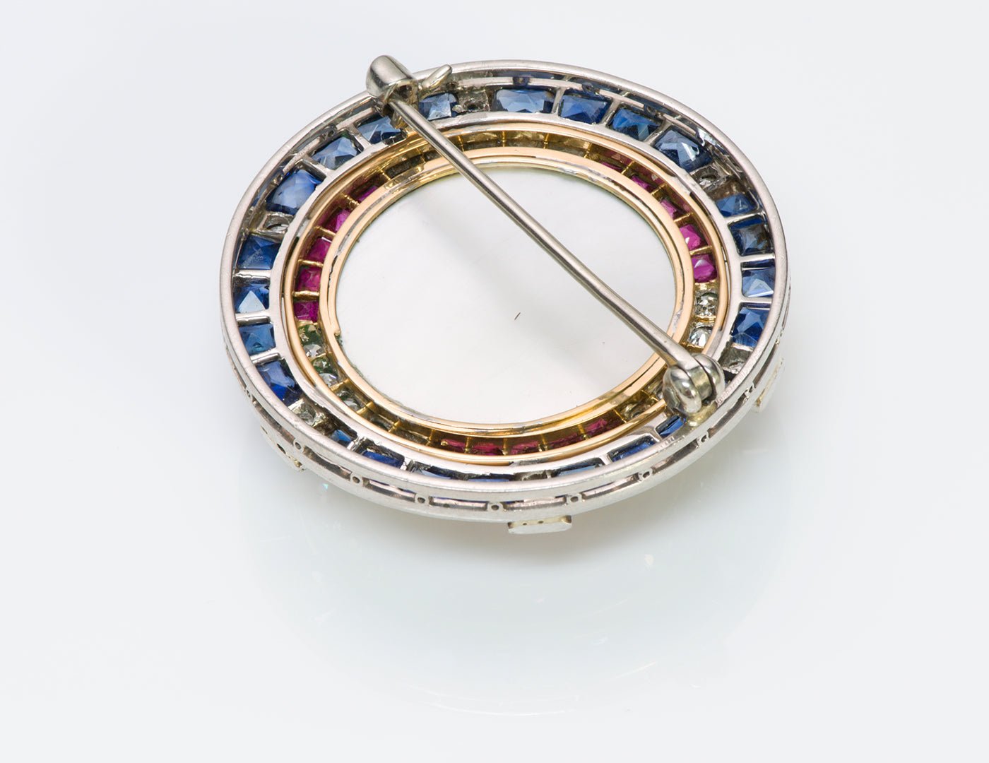Antique Reverse Crystal Platinum Gold Ruby Sapphire Diamond Dog Brooch