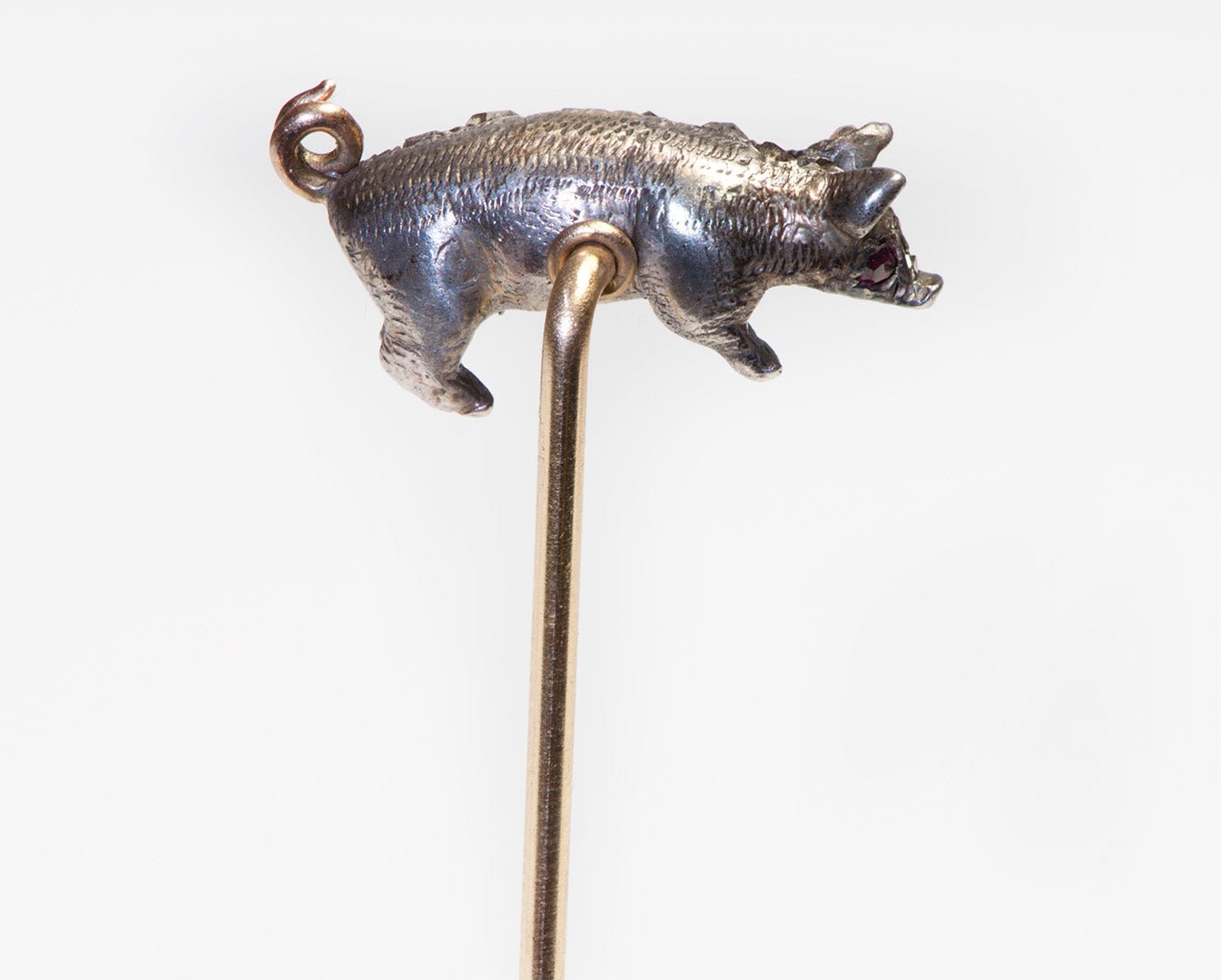 Antique Rose Cut Diamond Ruby Pig Stick Pin