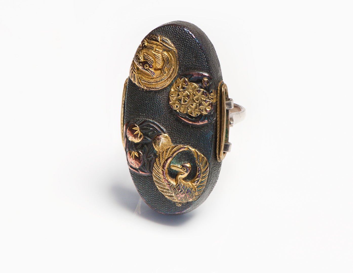 Antique Shakudo Japanese Mixed Metal and Silver Ring