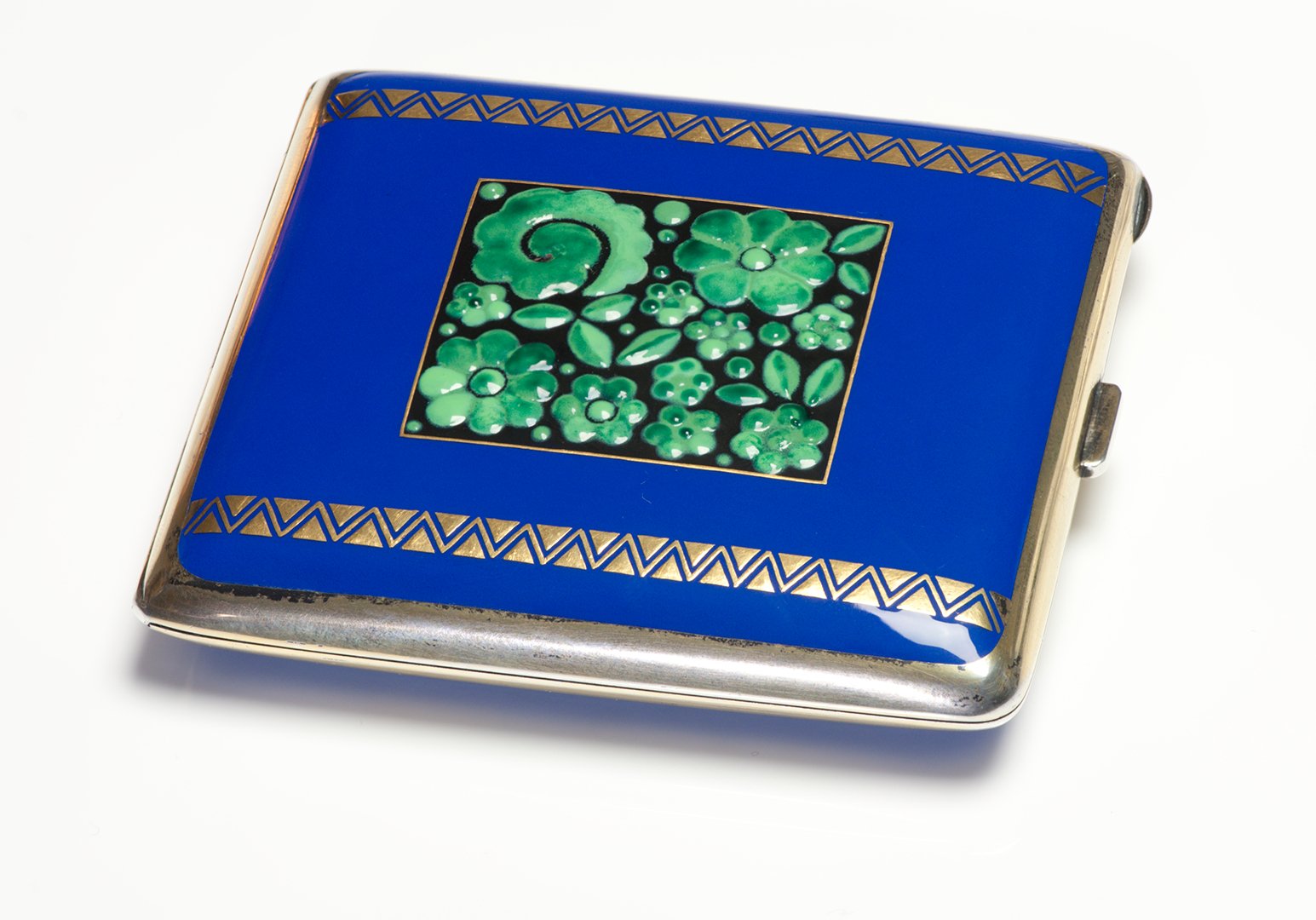 Antique Silver Blue Green Enamel Case
