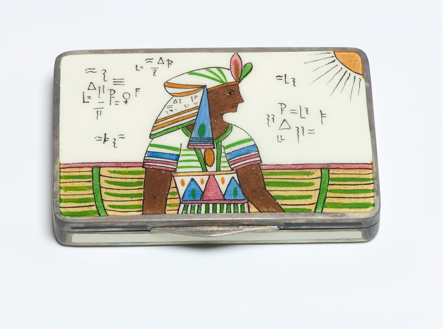 Antique Silver Egyptian Revival Enamel Pharaoh Box