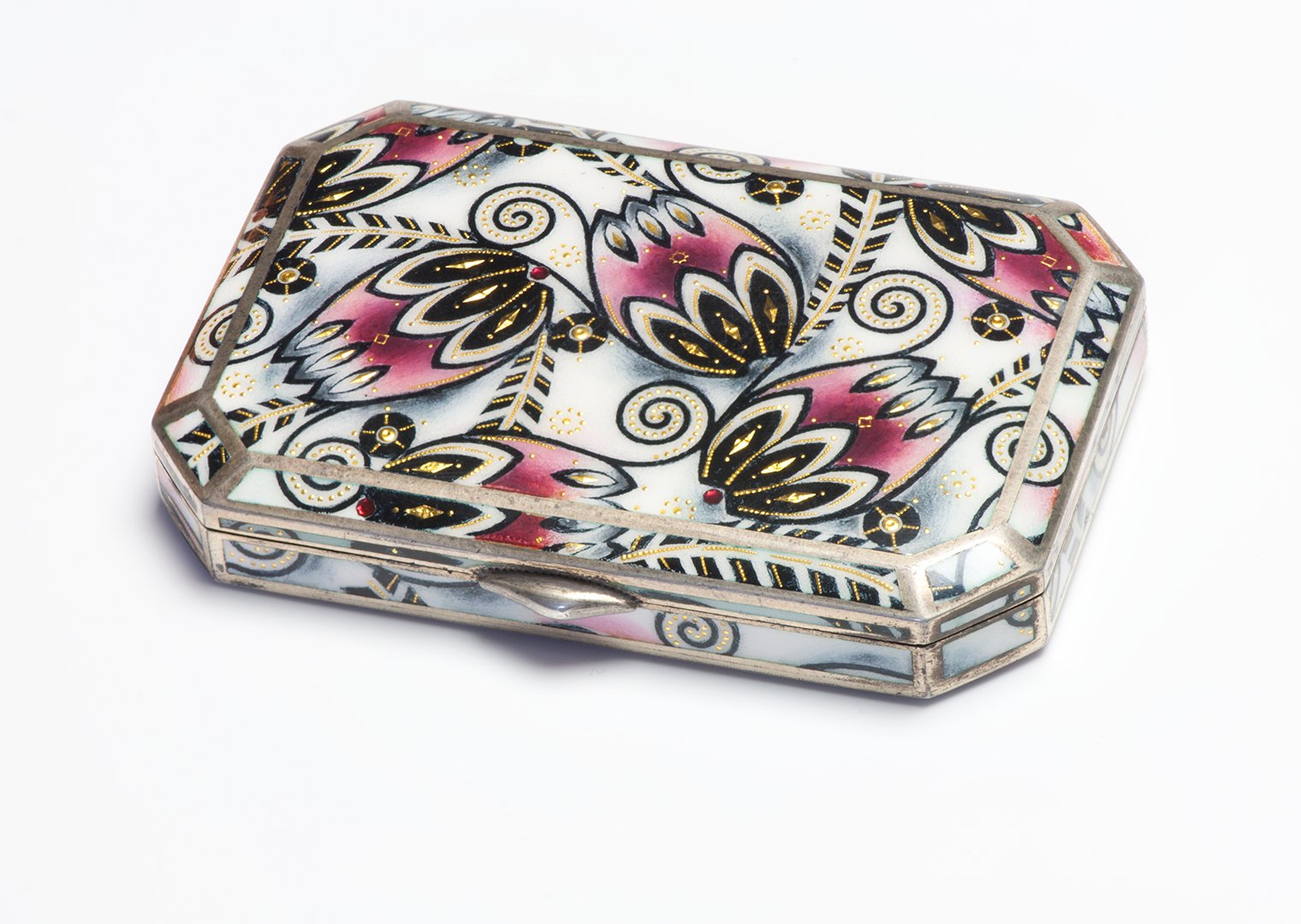 Antique Silver Enamel Flower Pattern Case