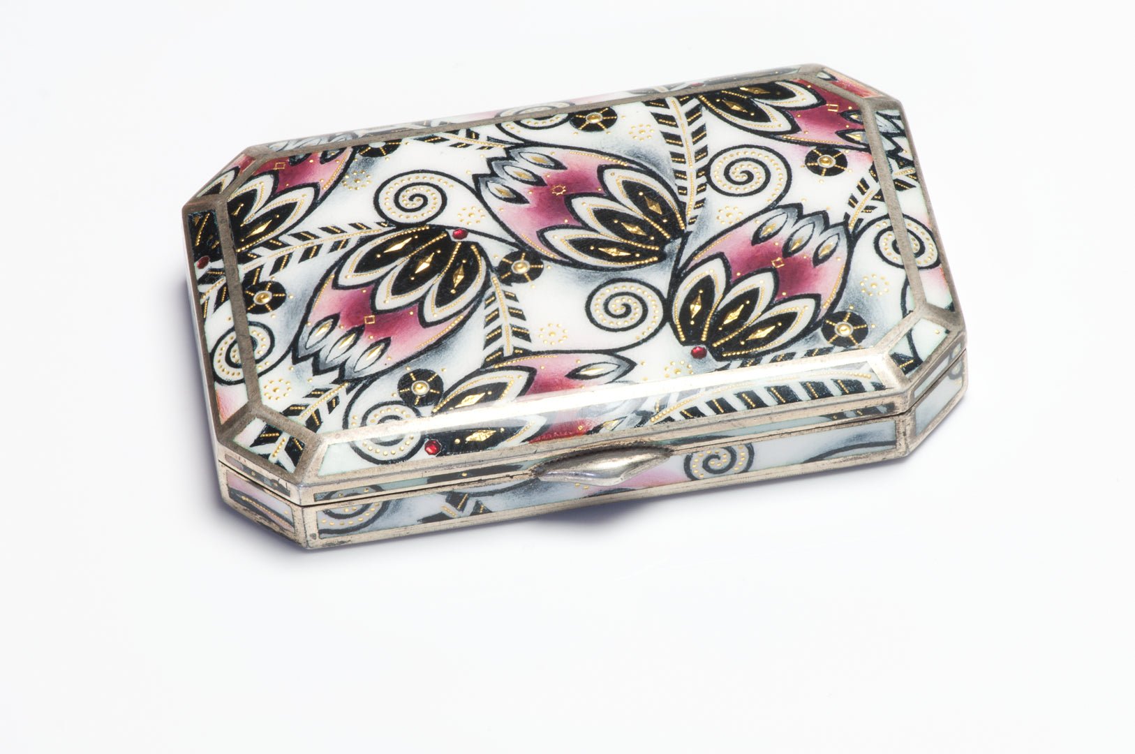 Antique Silver Enamel Flower Pattern Case