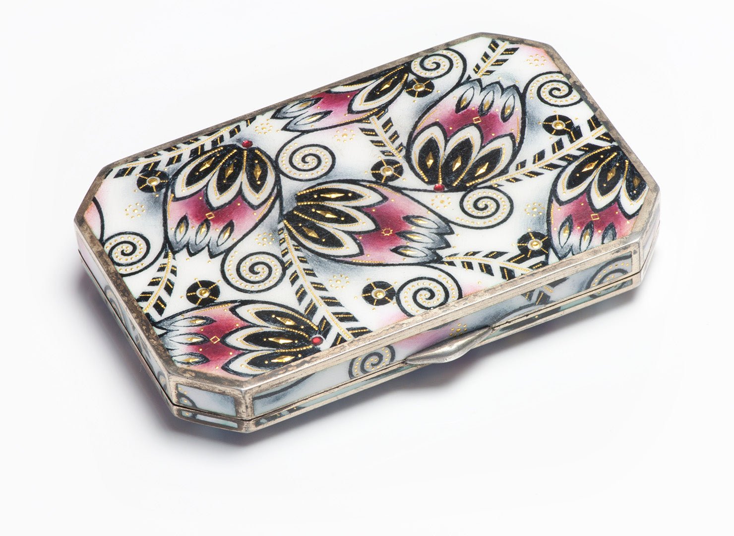 Antique Silver Enamel Flower Pattern Case