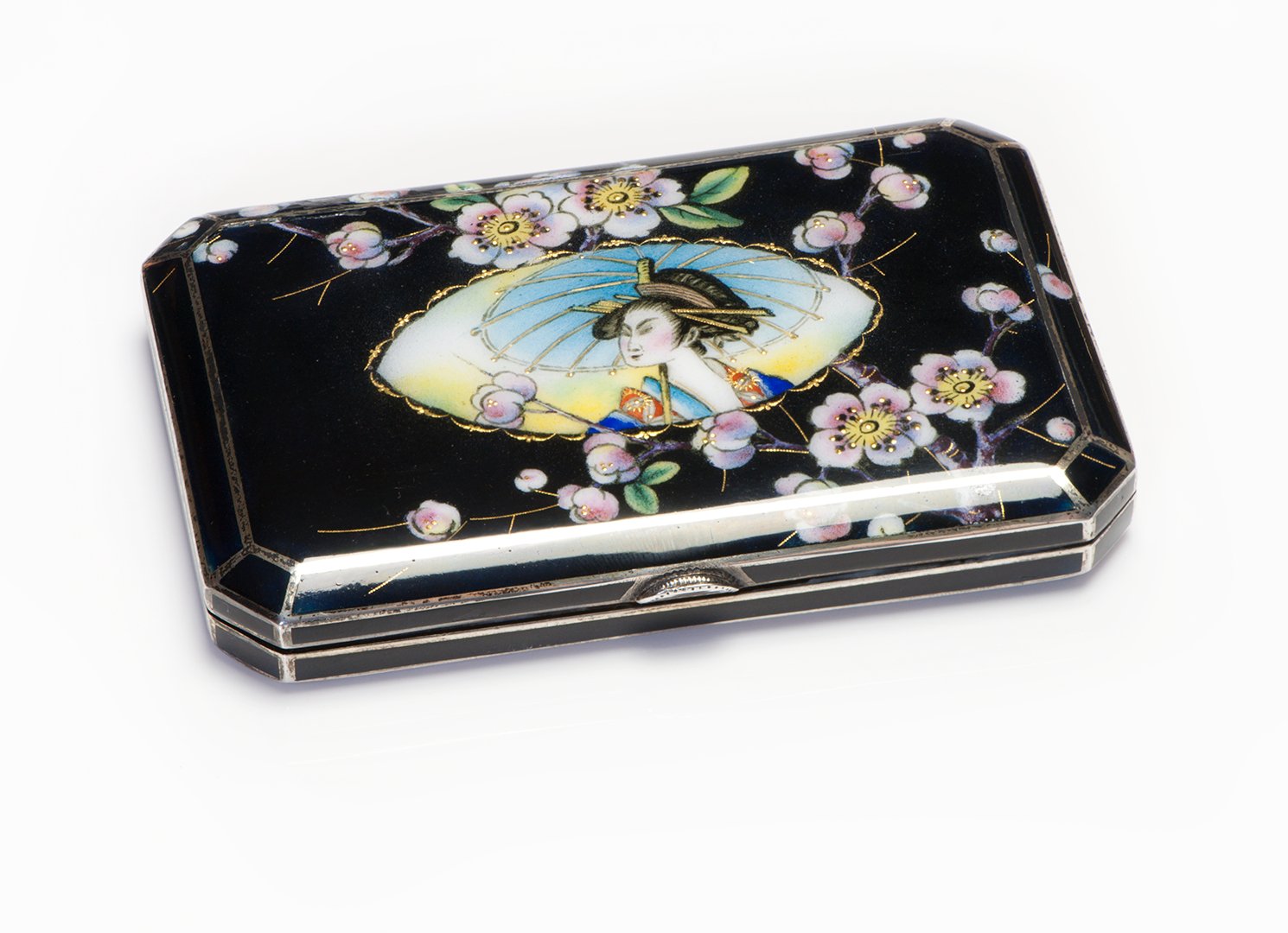 Antique Silver Enamel Japanese Motif Case