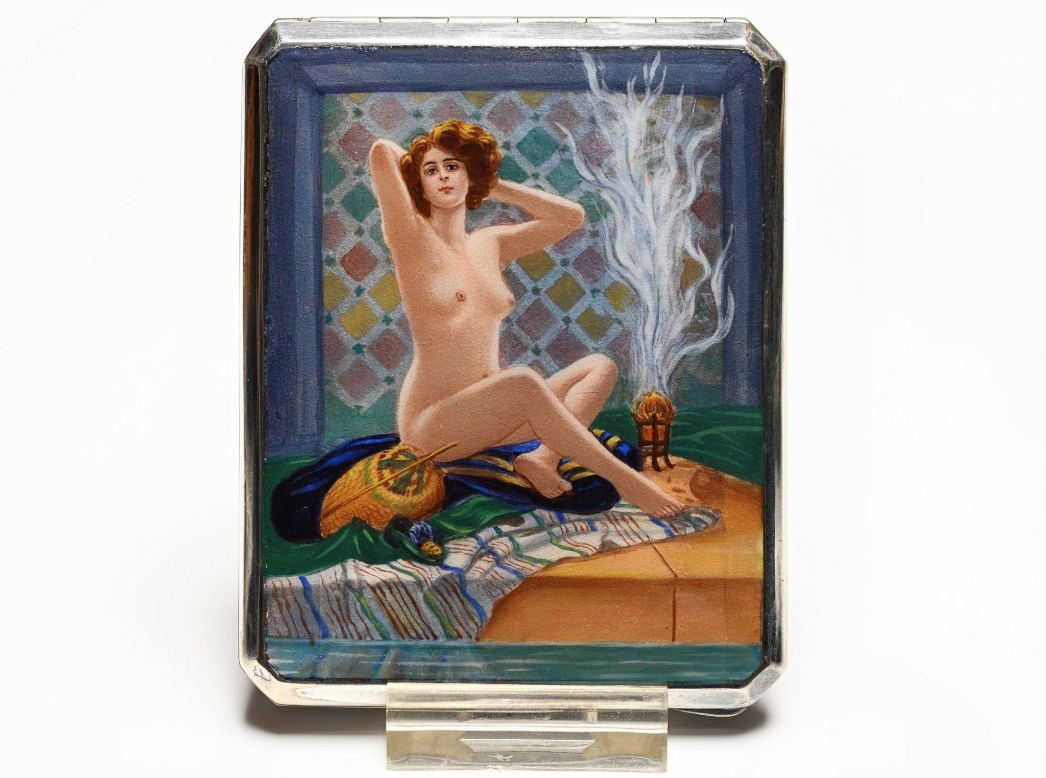 Antique Silver Erotica Enamel Case