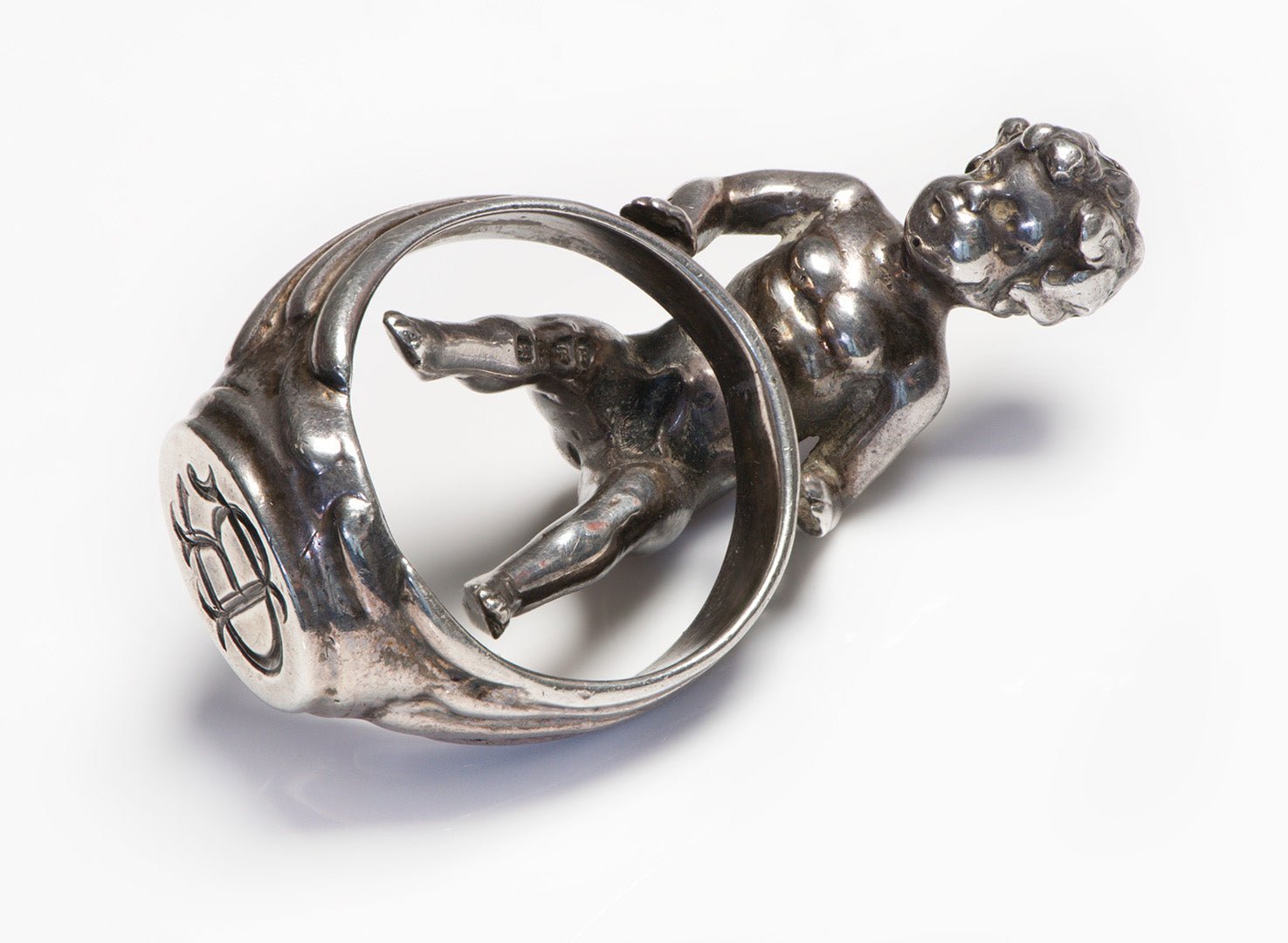 Antique Silver Figural Cherub and Signet Ring Seal