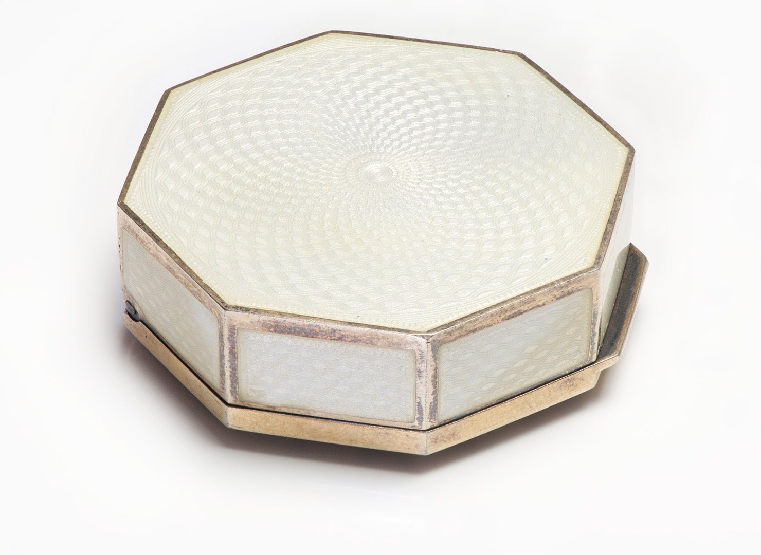 Antique Silver Flower Guilloche Enamel Octagonal Box