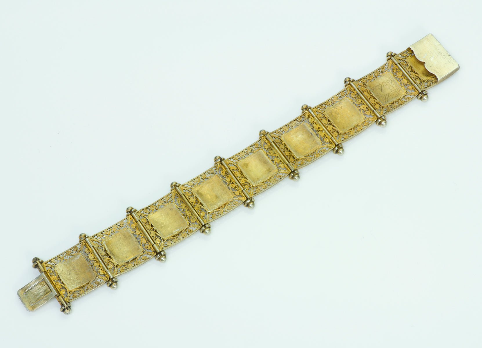 Antique Silver Gilt Filigree Mosaic Flower Bracelet