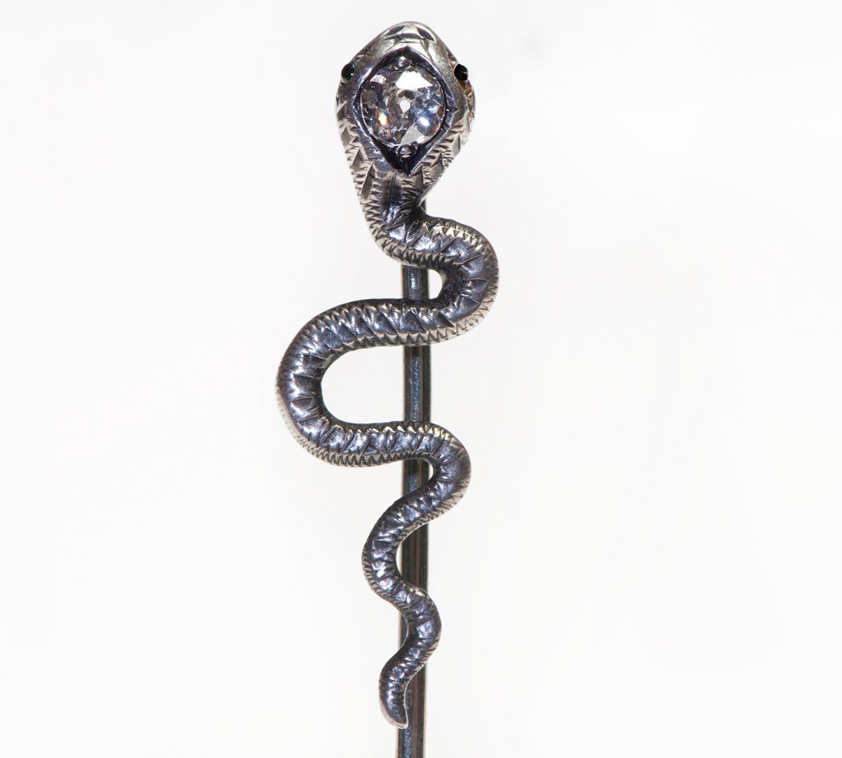 Antique Silver Gold Old Mine Cut Diamond Snake Stick Pin