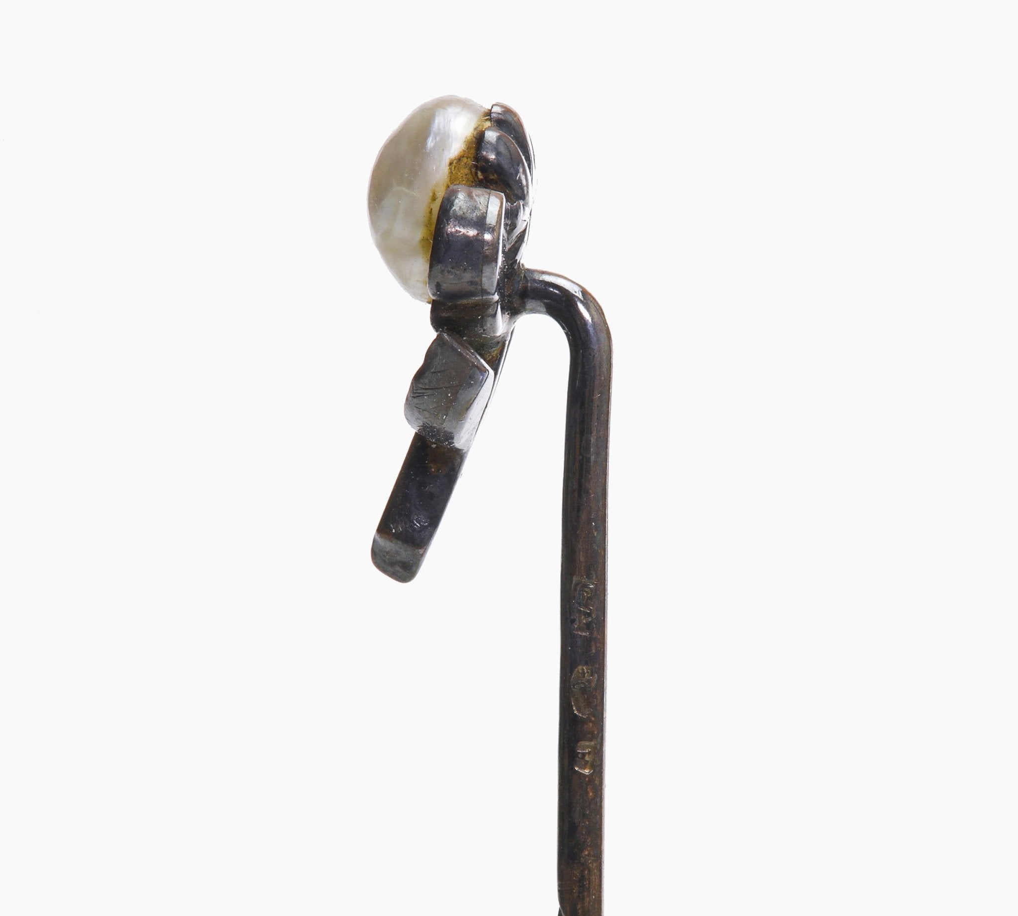 Antique Silver Gold Rose Diamond Natural Pearl Stick Pin