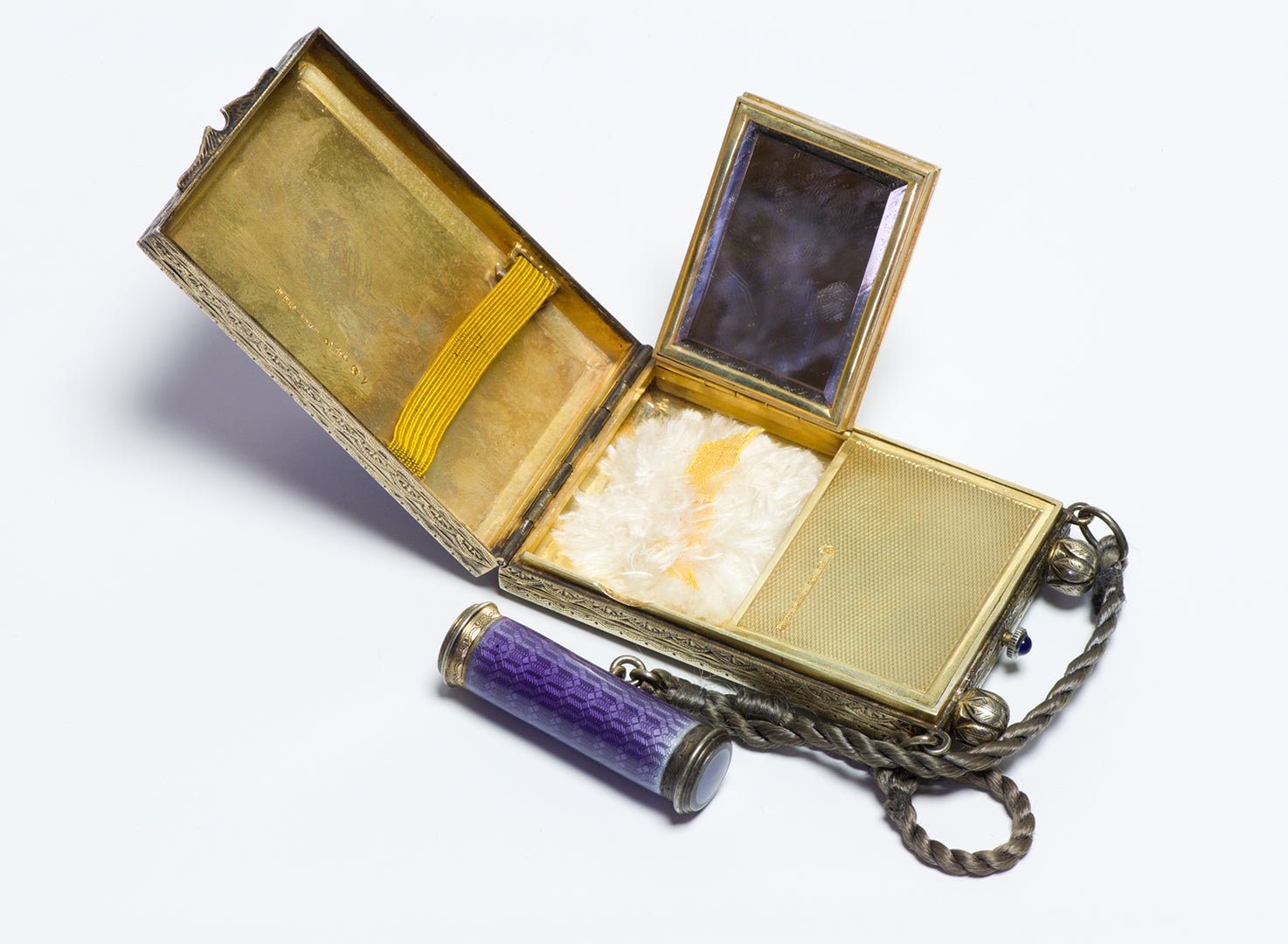 Antique Silver Guilloche Enamel Minaudiere with Watch & Scent Compartment