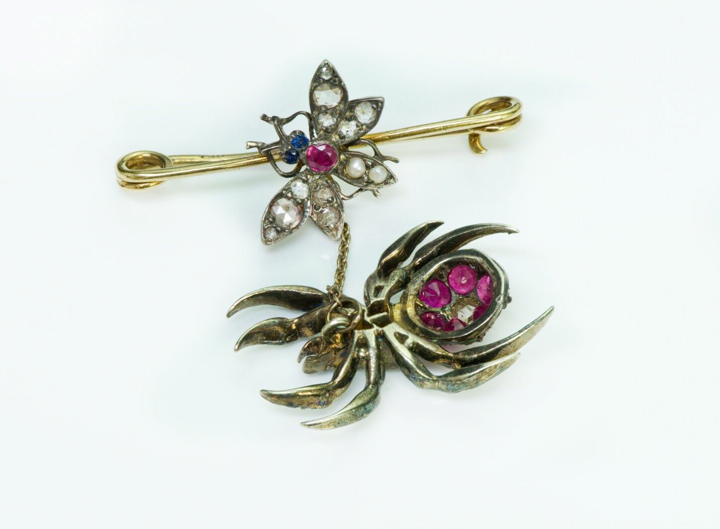 Antique Spider & Fly Yellow Gold Rose Cut Diamond Brooch Pin
