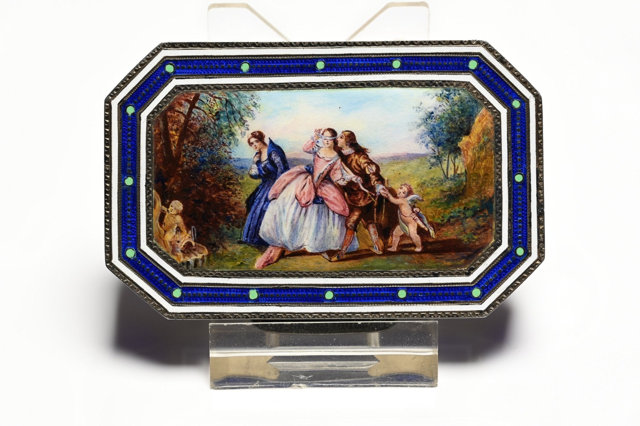 Antique Sterling Silver Enamel Snuff Box