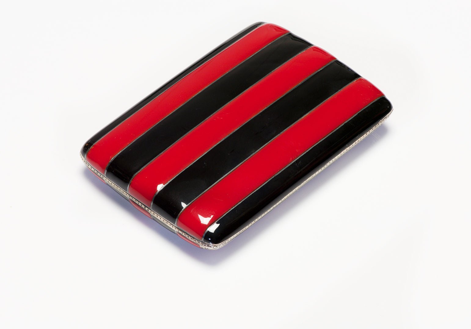 Antique Sterling Silver Red & Black Enamel Case
