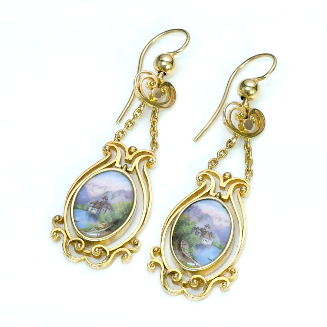 Antique Swiss Enamel Yellow Gold Earrings