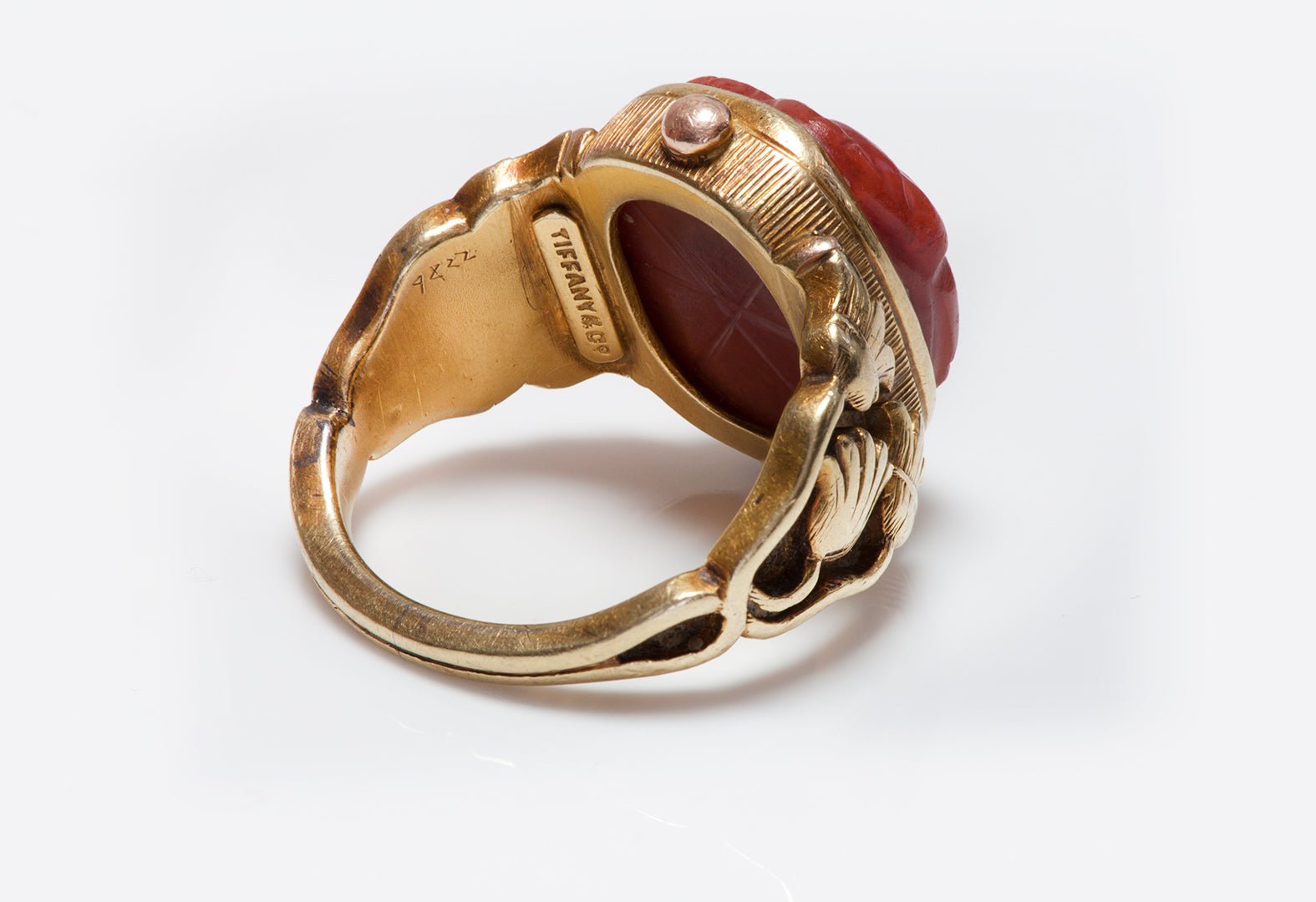 Antique Tiffany & Co. 18K Gold Carved Stone Scarab Ring by Gustav Manz