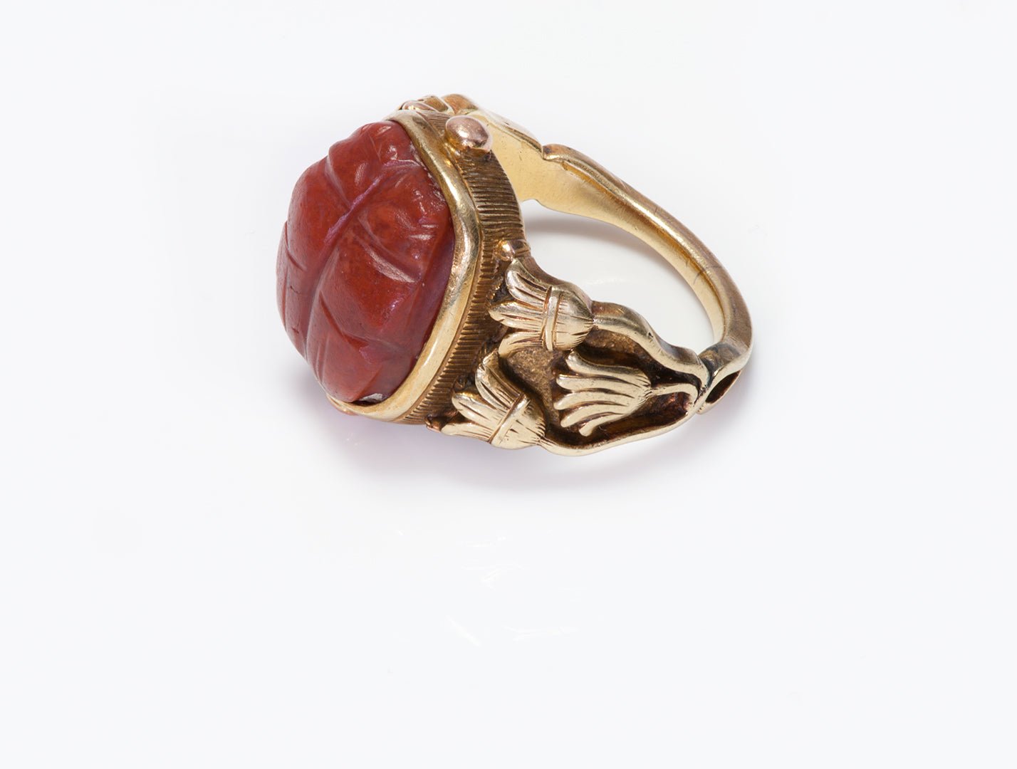 Antique Tiffany & Co. 18K Gold Carved Stone Scarab Ring by Gustav Manz