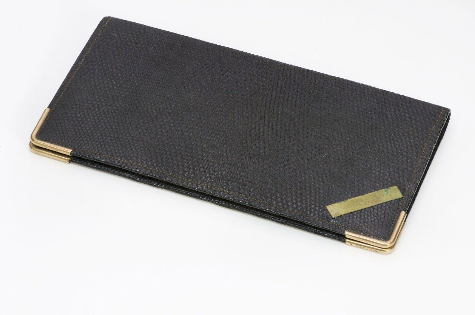 Antique Tiffany & Co Black Lizard 14K Gold Corners Long Bifold Wallet
