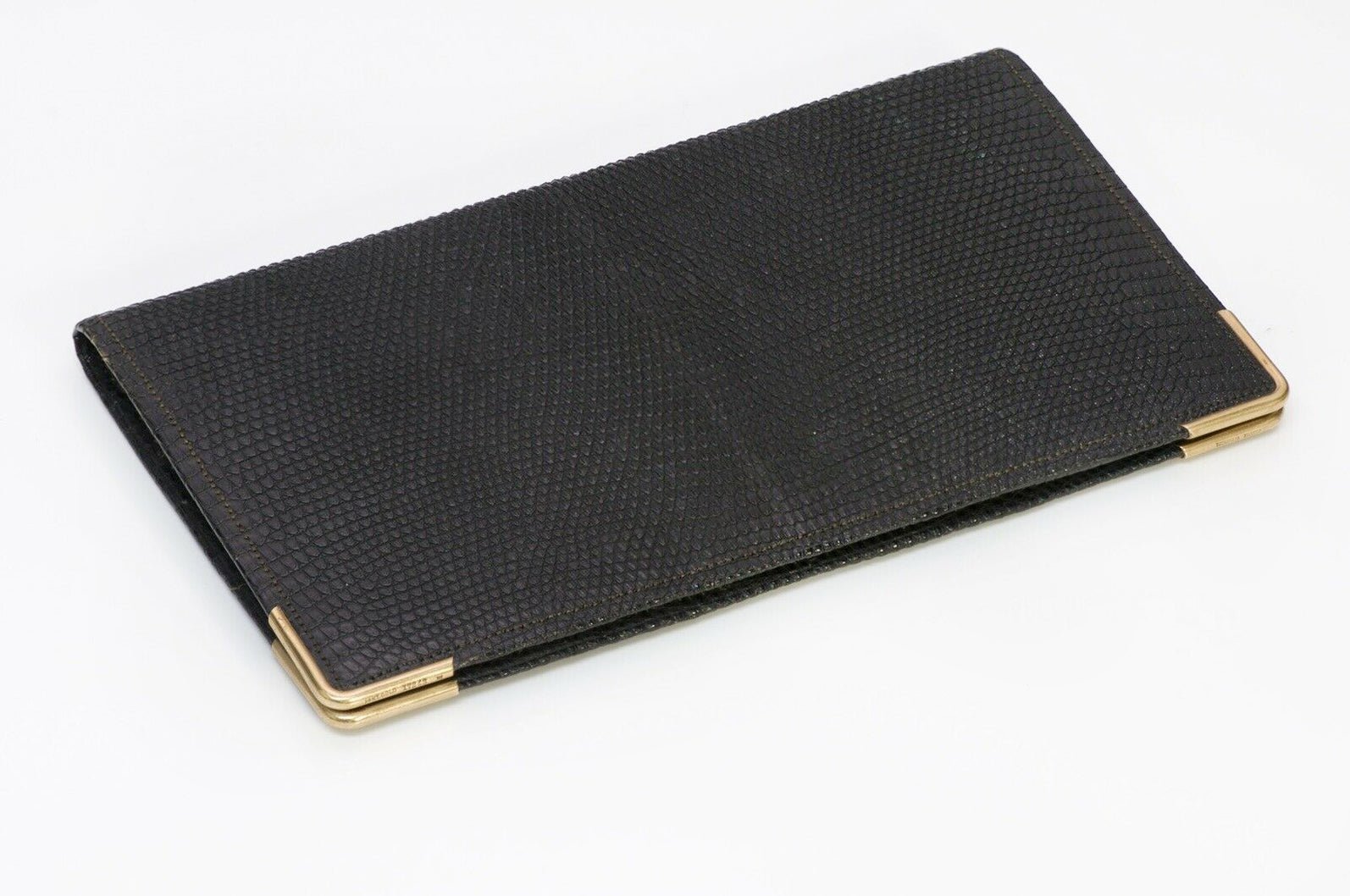 Antique Tiffany & Co Black Lizard 14K Gold Corners Long Bifold Wallet