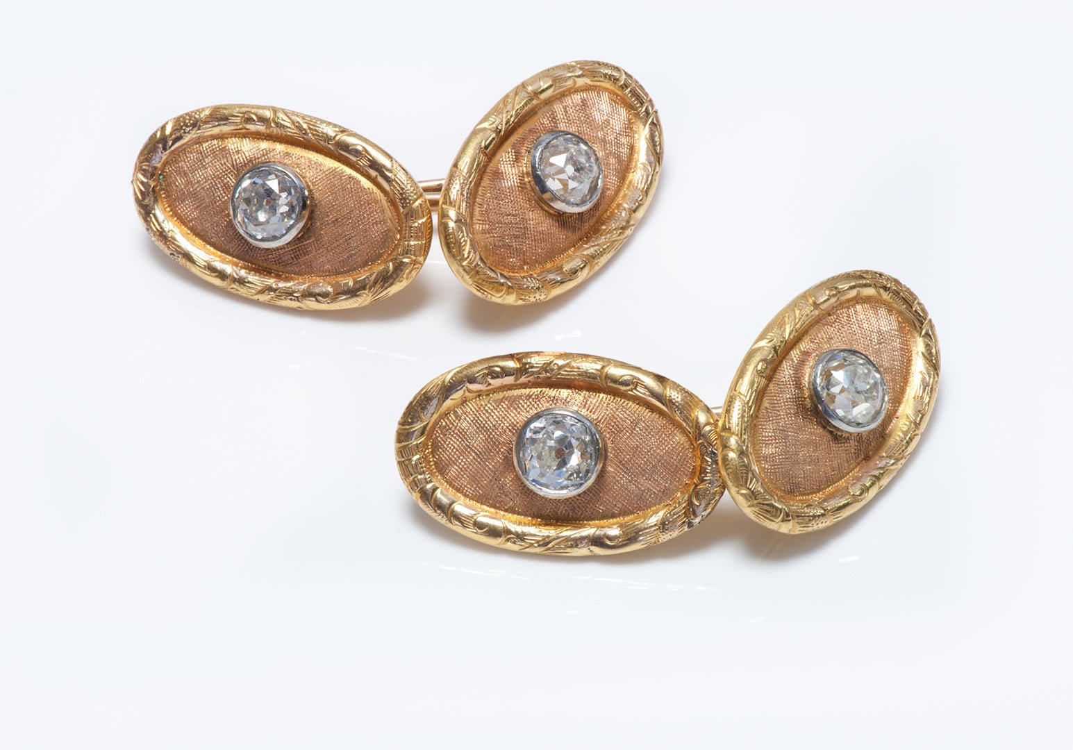 Antique Tiffany & Co. Florentine Gold & Diamond Oval Cufflinks