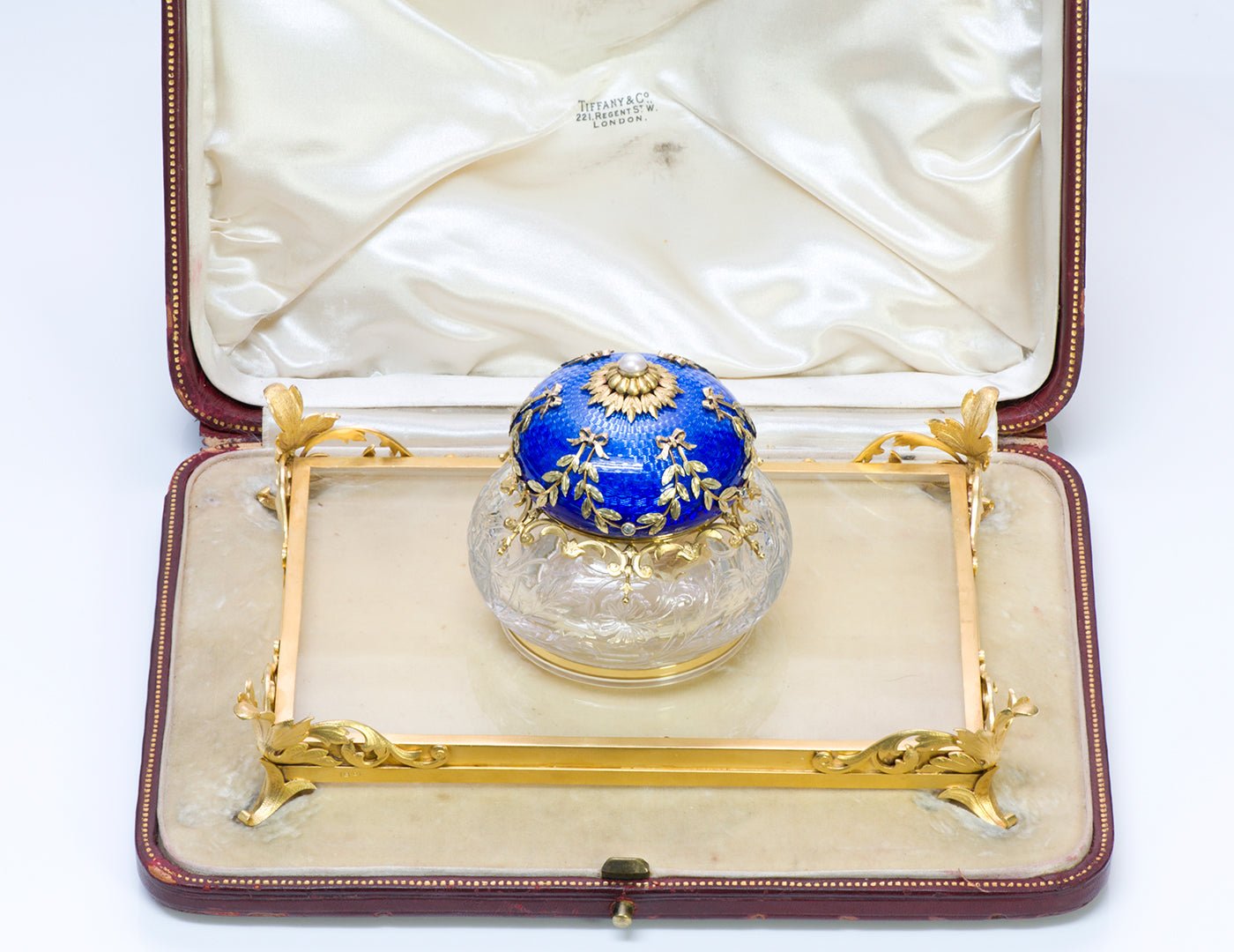 Antique Tiffany & Co. Regent st. London Enamel 18k Gold Inkwell
