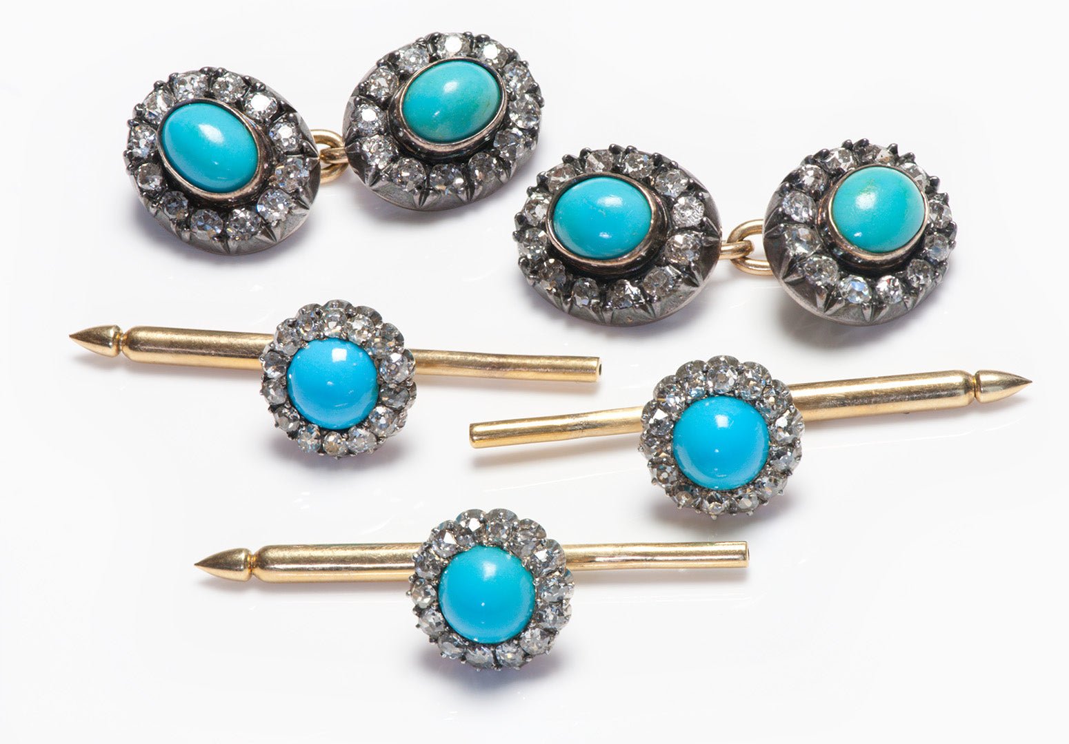 Antique Turquoise Diamond Cufflink Stud Set