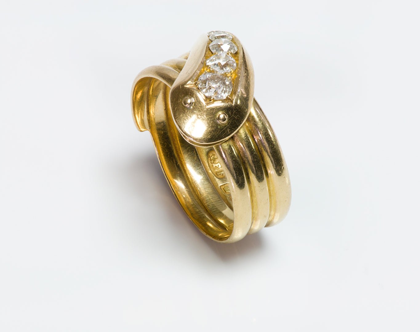 Antique Victorian 18K Yellow Gold Diamond Snake Ring