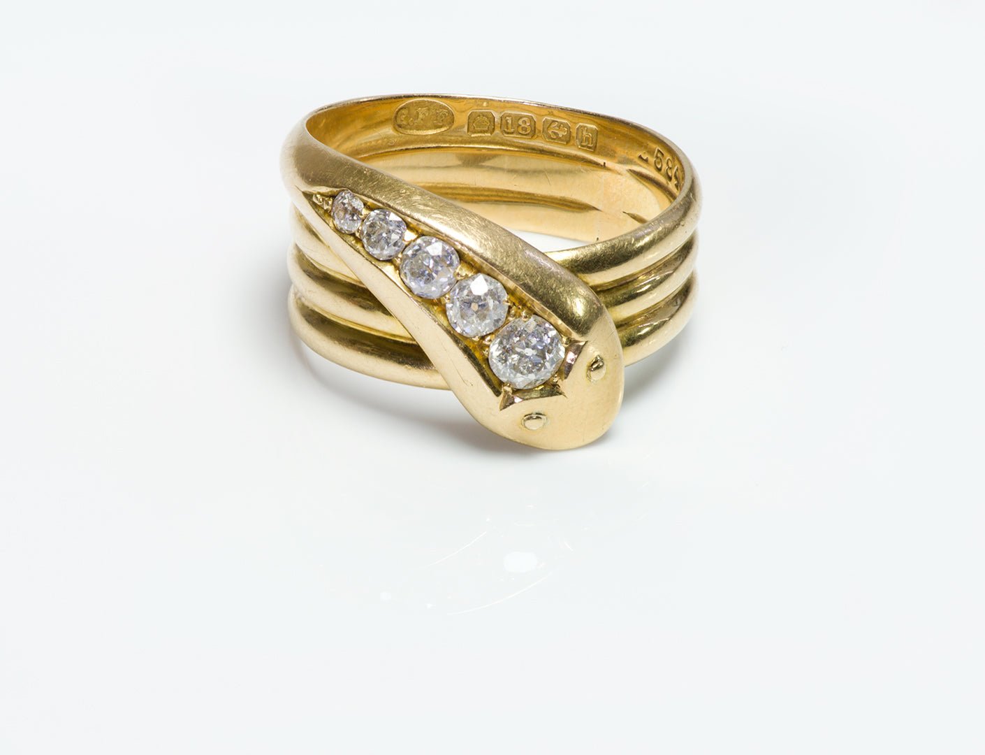 Antique Victorian 18K Yellow Gold Diamond Snake Ring