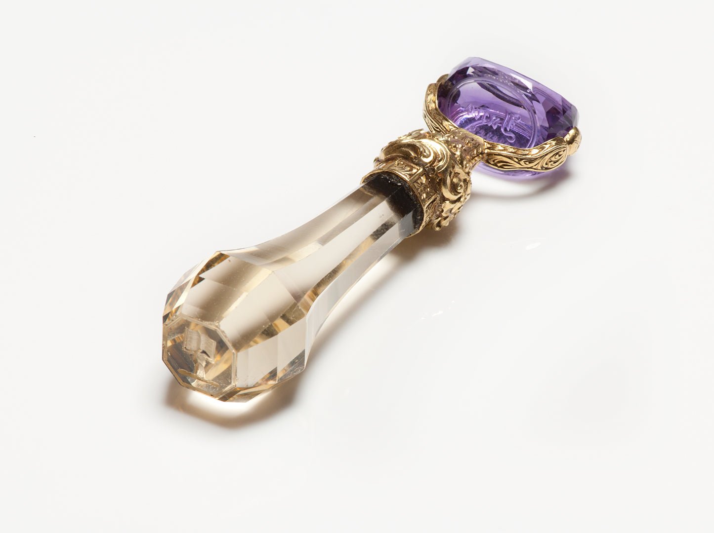Antique Victorian Citrine Amethyst Gold Triple Seal