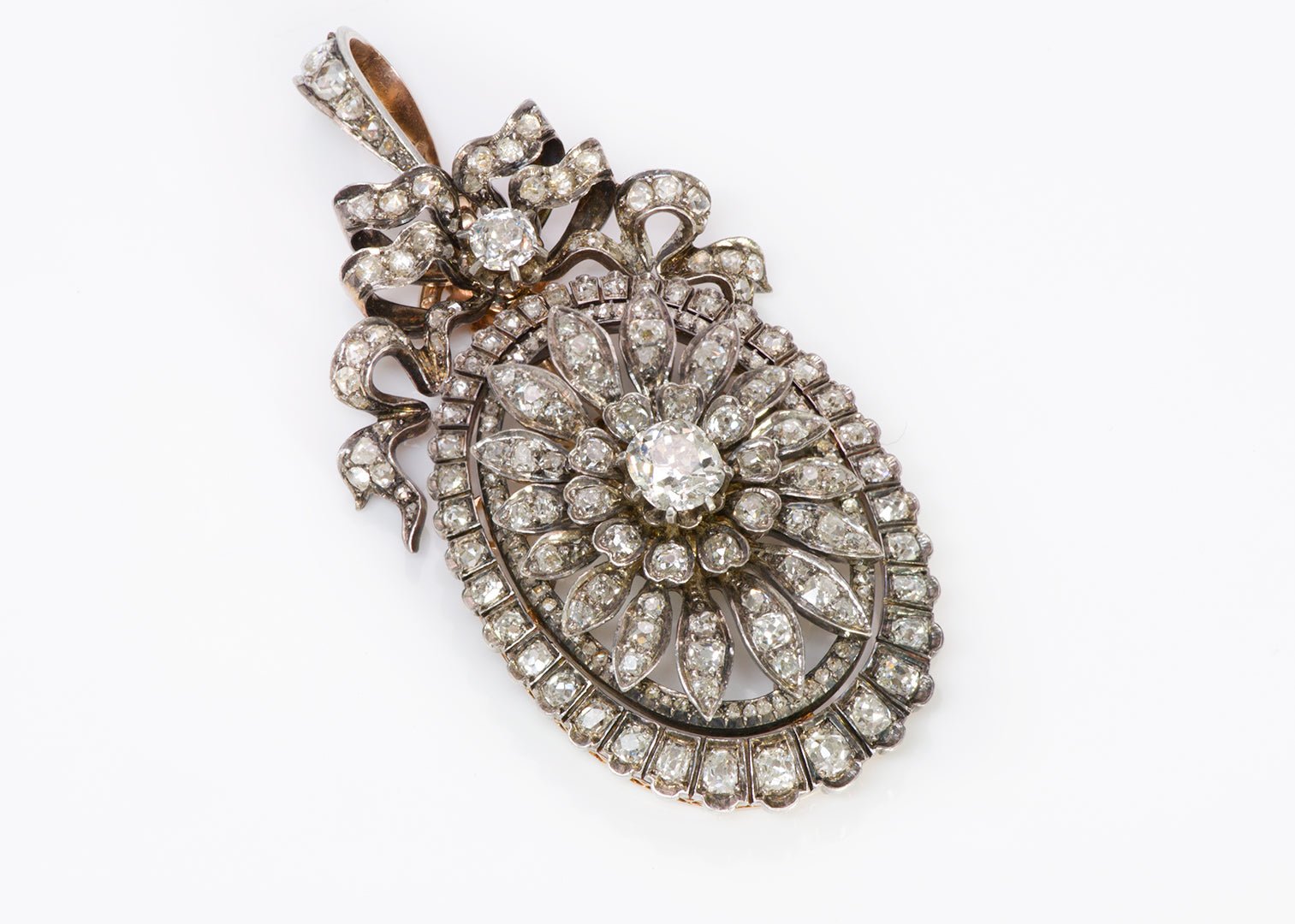 Antique Victorian Diamond Pendant Necklace French