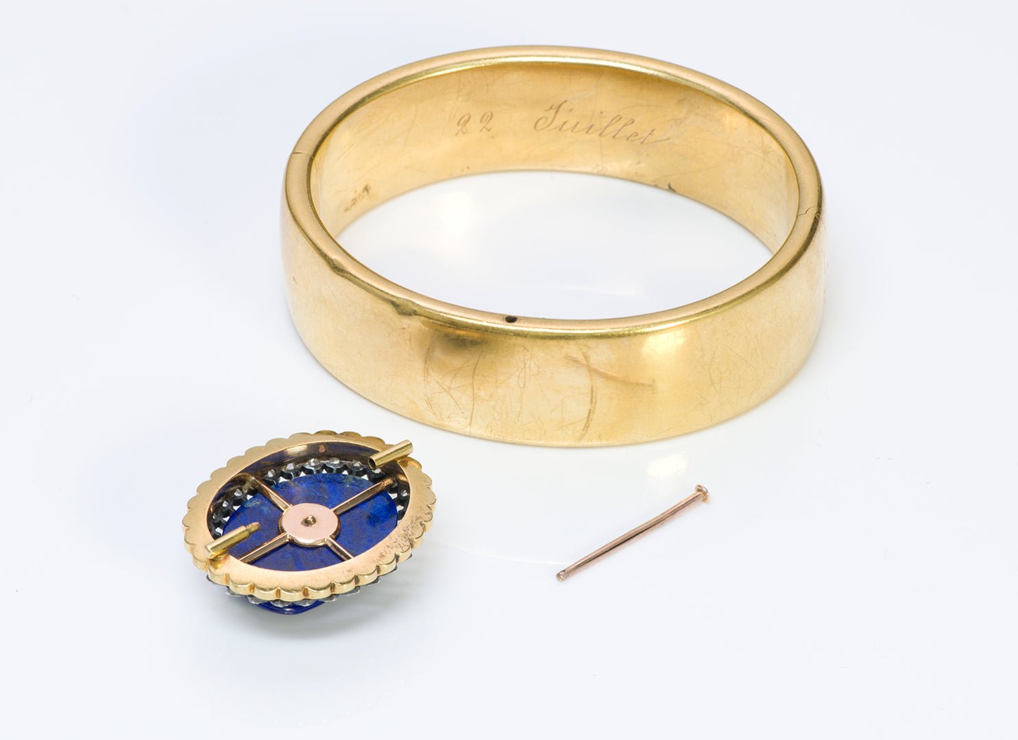 Antique Victorian Egyptian Revival Lapis Scarab Diamond Gold Bangle Bracelet