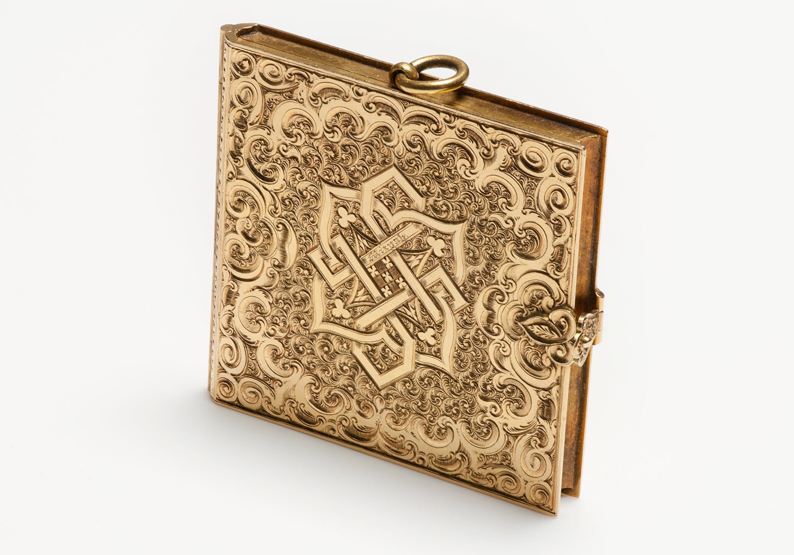 Antique Victorian Engraved Mizpah Yellow Gold Book Locket Pendant