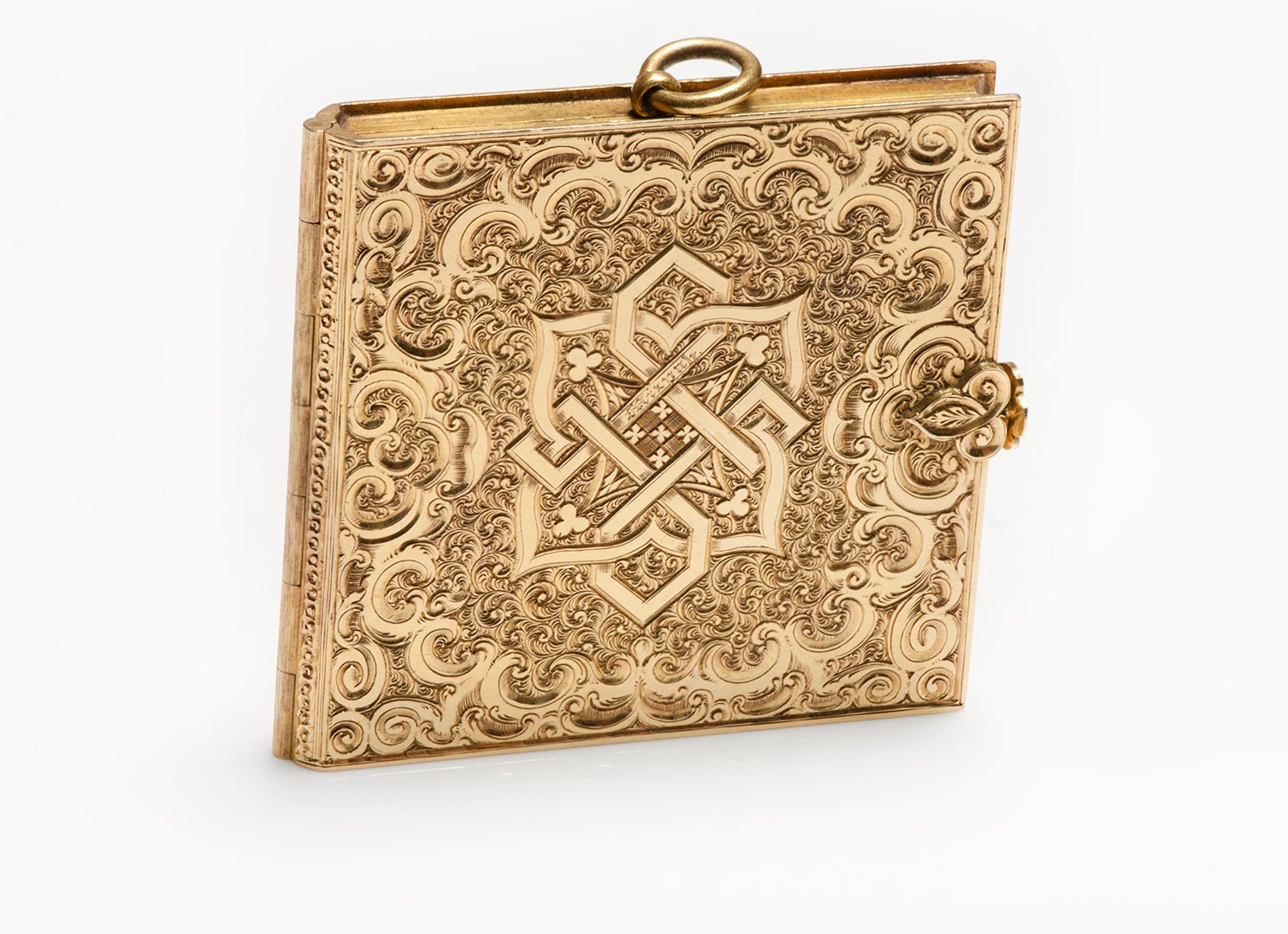 Antique Victorian Engraved Mizpah Yellow Gold Book Locket Pendant