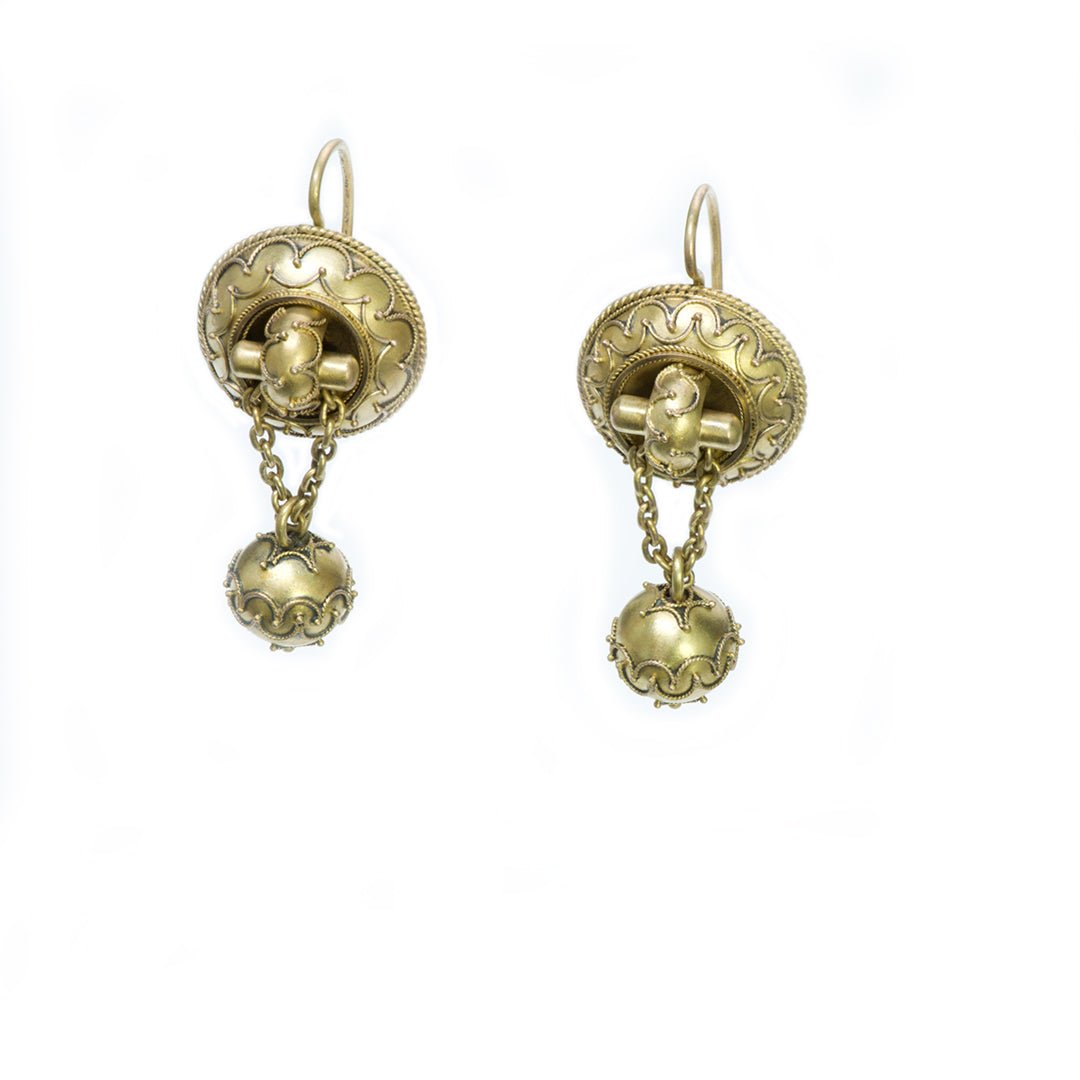 Antique Victorian Etruscan 14K Yellow Gold Earrings