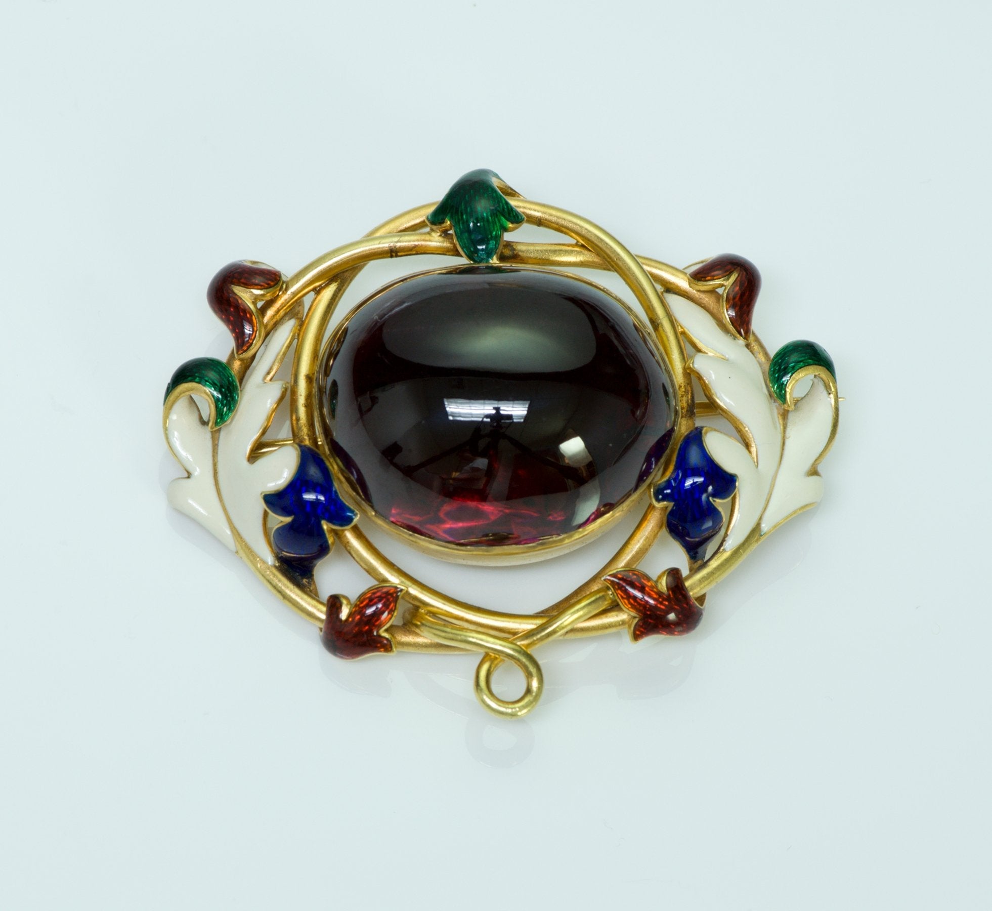 Antique Victorian Garnet Enamel Gold Brooch