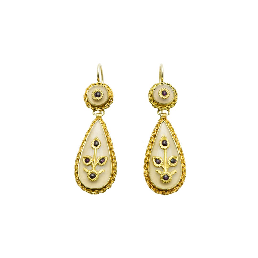 Antique Victorian Gold Chalcedony Ruby Earrings