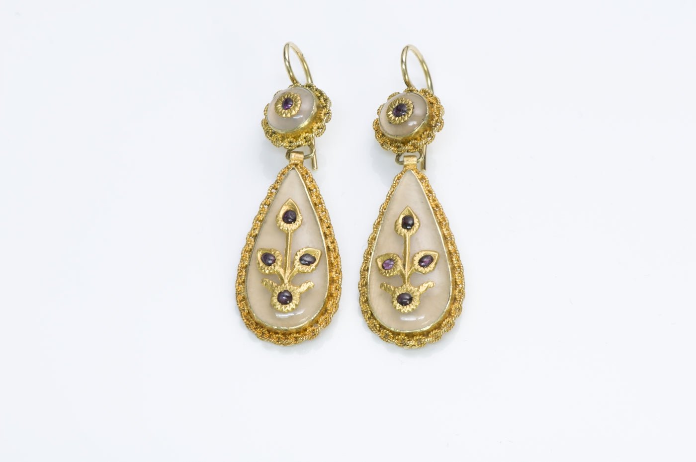 Antique Victorian Gold Chalcedony Ruby Earrings