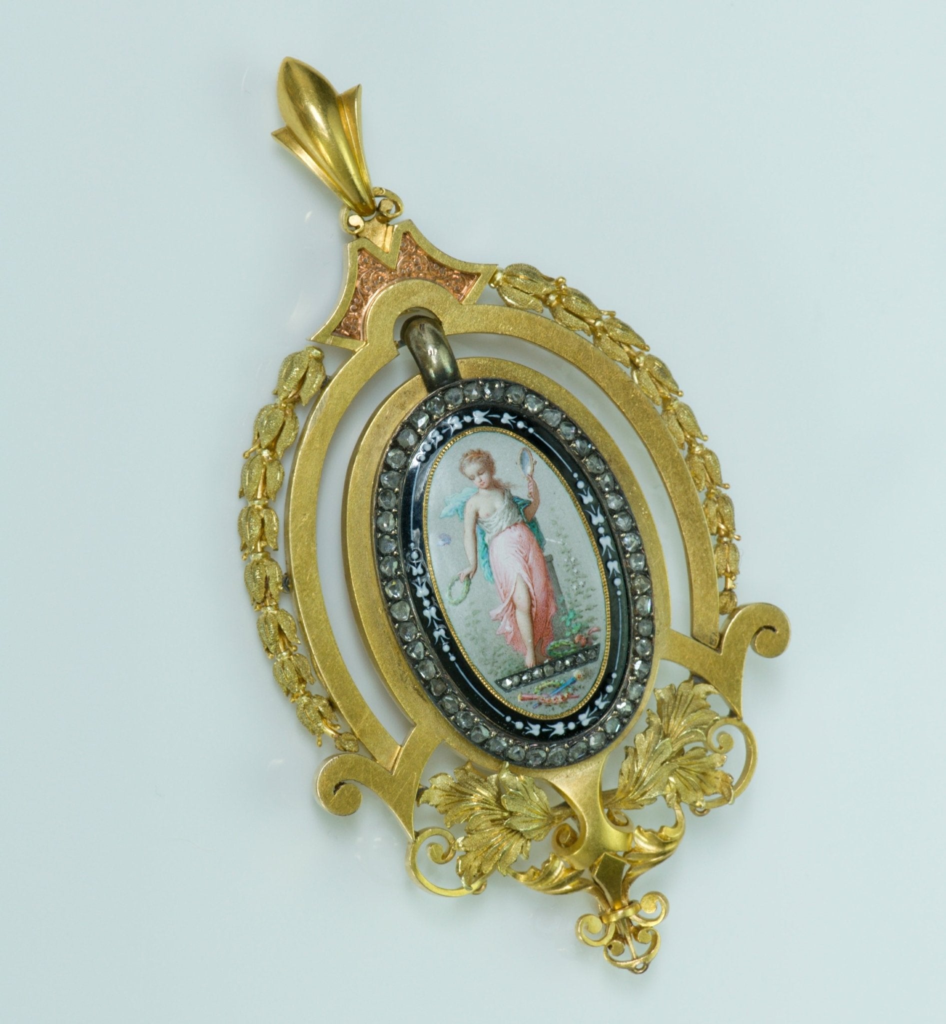 Antique Victorian Gold Enamel Diamond Pendant