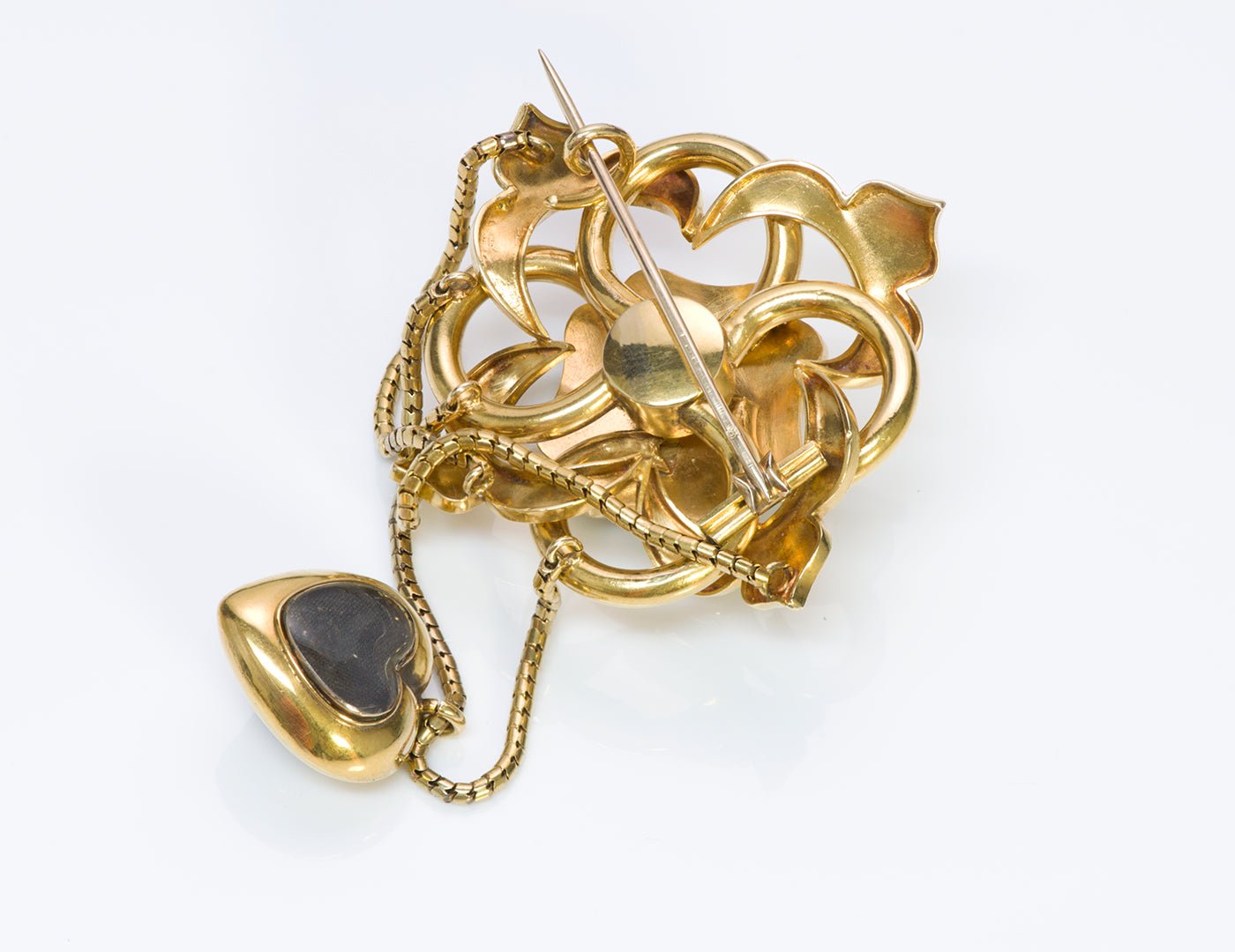Antique Victorian Gold Fancy Garnet Diamond Brooch Heart Pendant