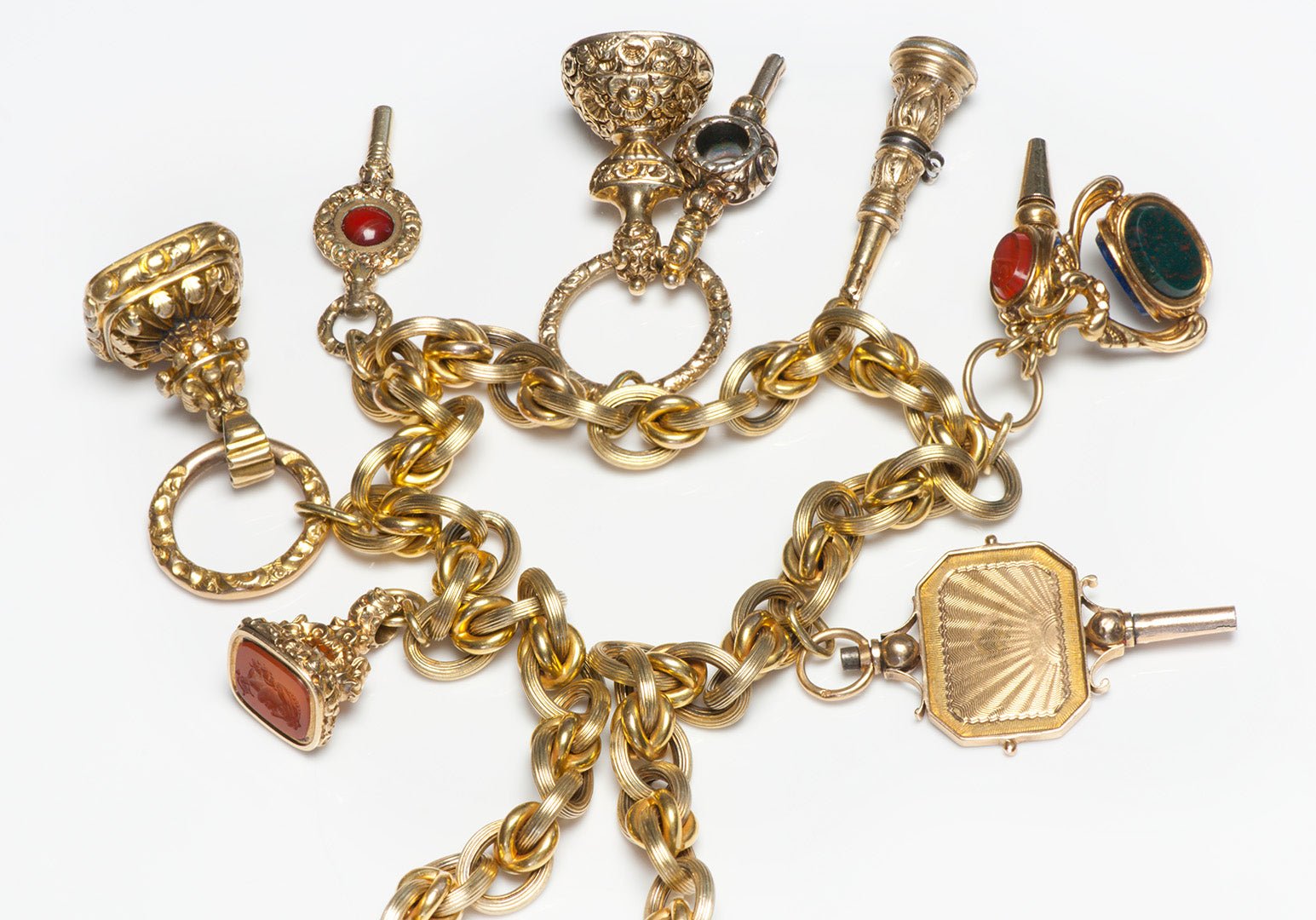 Antique Victorian Gold Necklace with Attached Fob Pendants