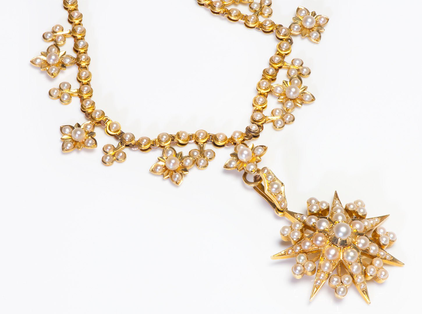 Antique Victorian Gold Pearl Star Necklace