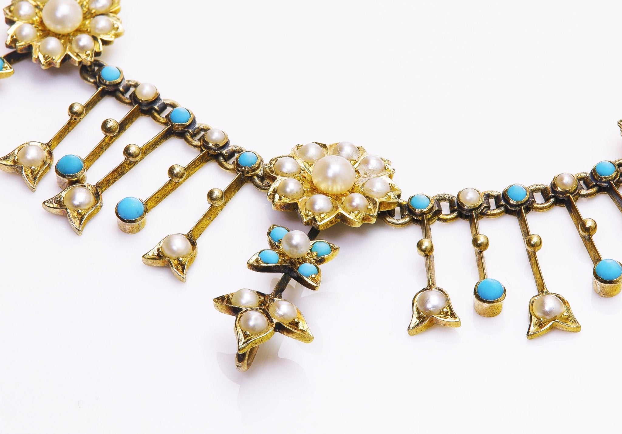 Antique Victorian Gold Pearl Turquoise Necklace