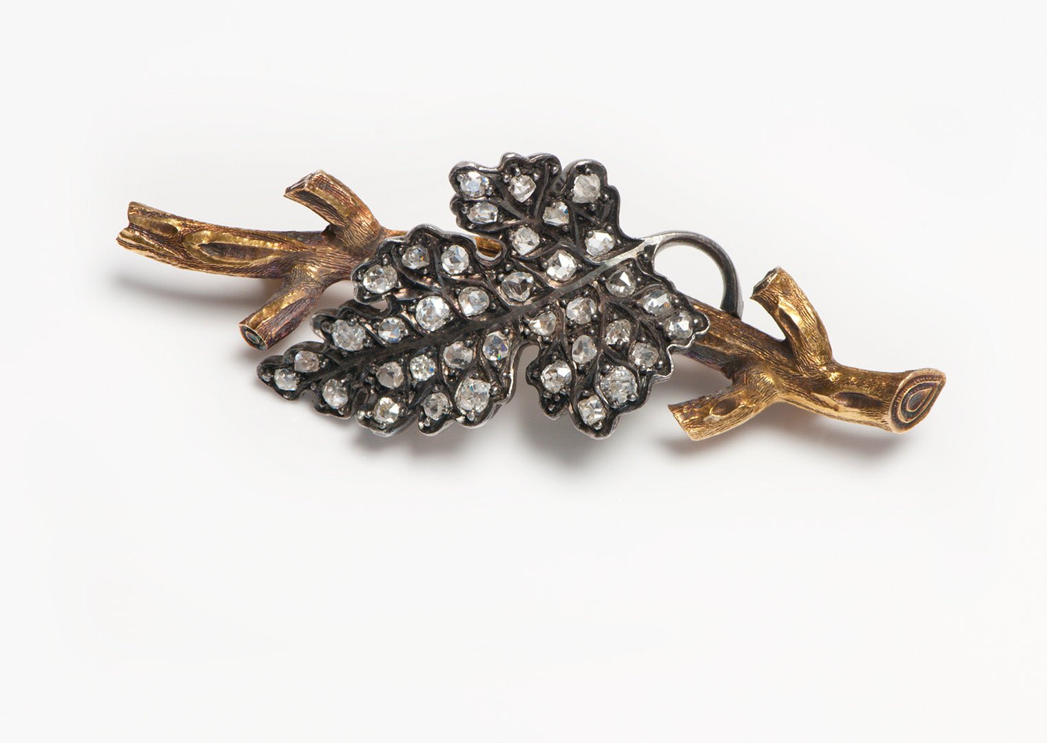 Antique Victorian Gold Silver Diamond Grapevine Brooch