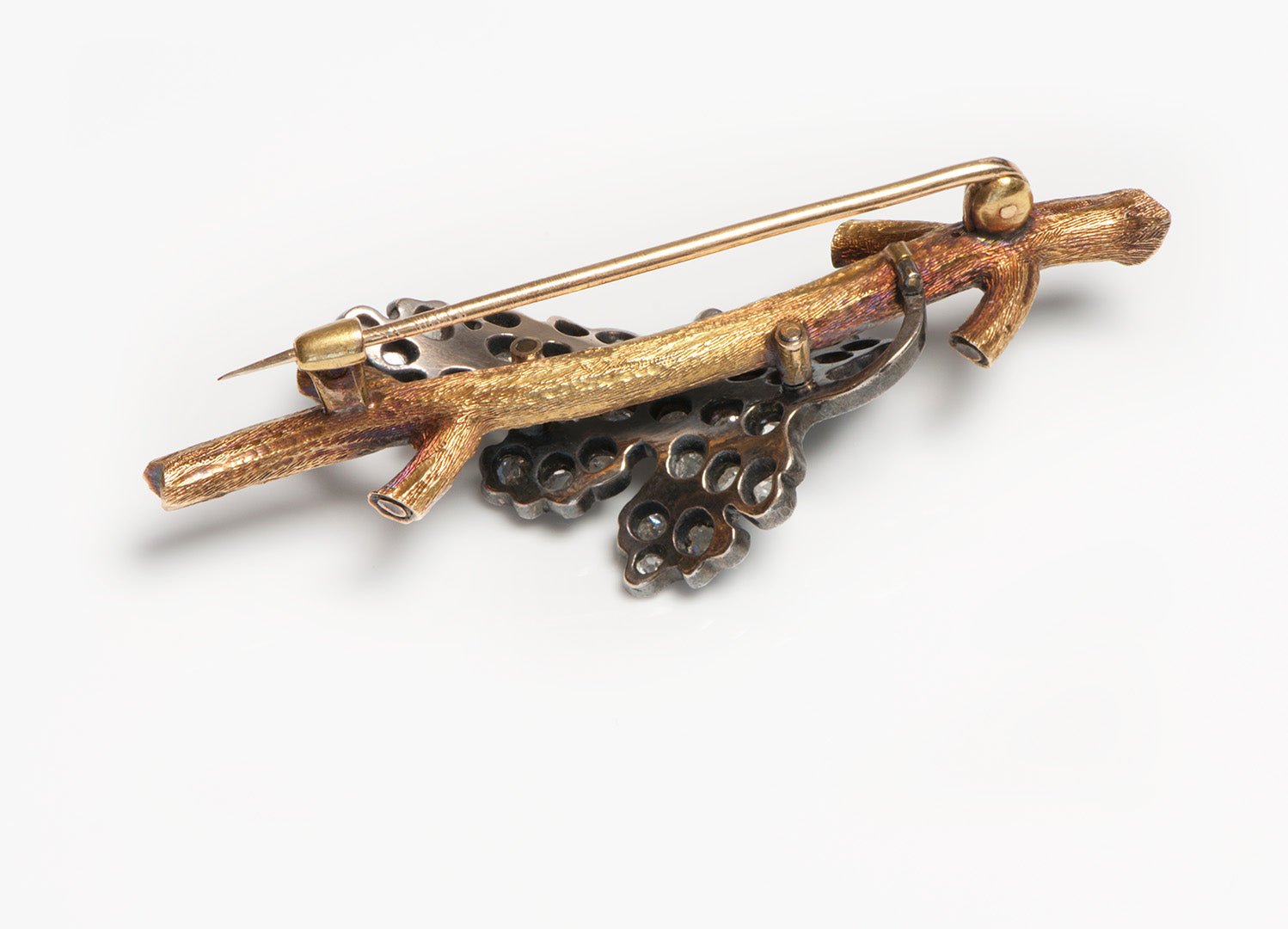 Antique Victorian Gold Silver Diamond Grapevine Brooch