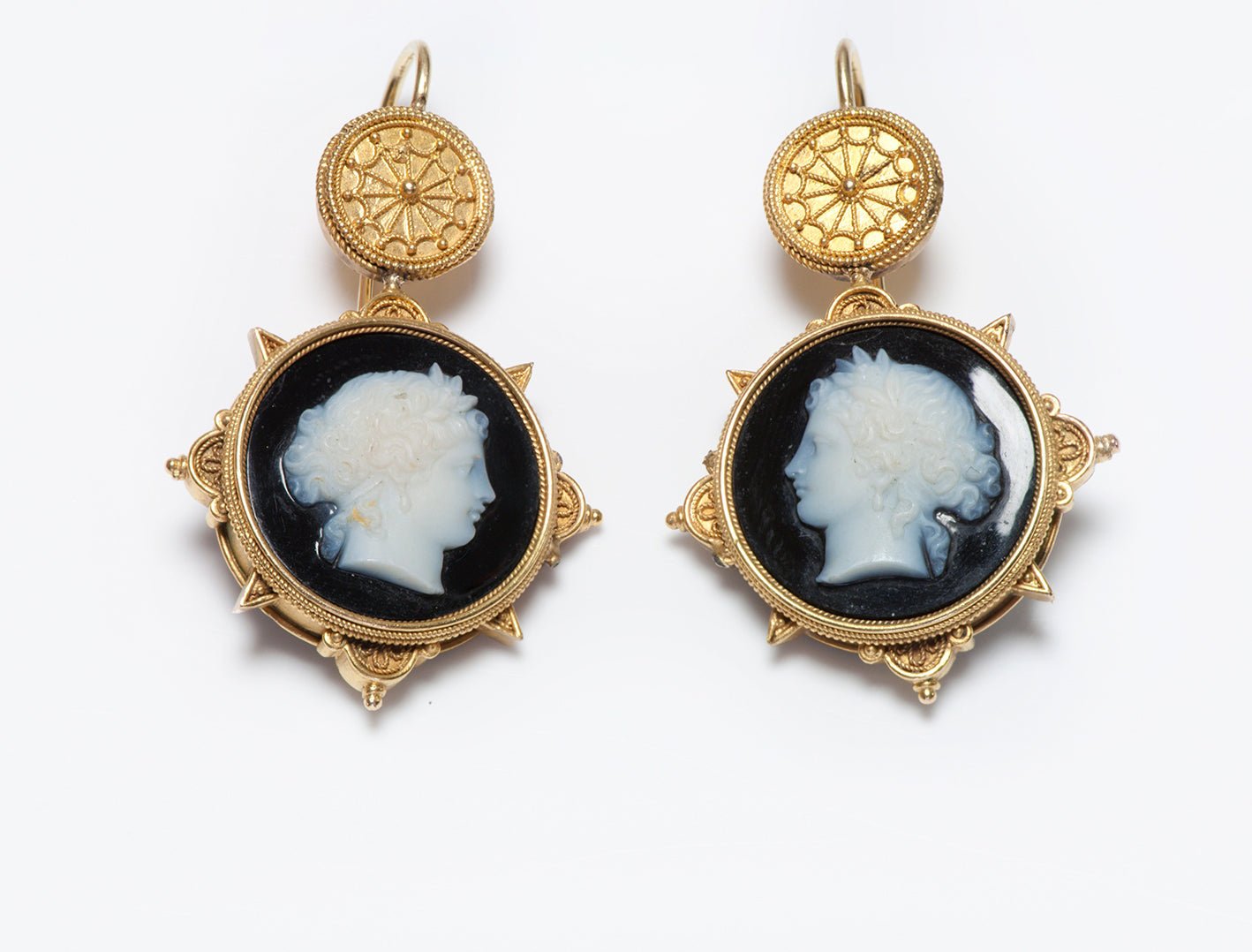 Antique Victorian Gold Stone Cameo Earrings