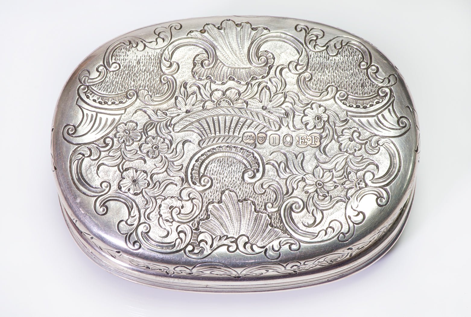 Antique Victorian High Relief Silver Snuff Box by Edward Farrell