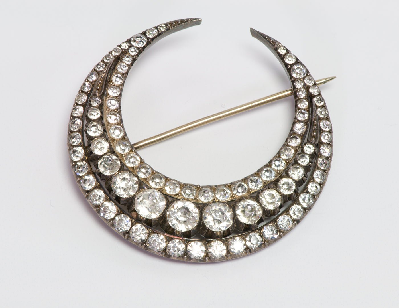 Antique Victorian Paste Silver Crescent Moon Brooch