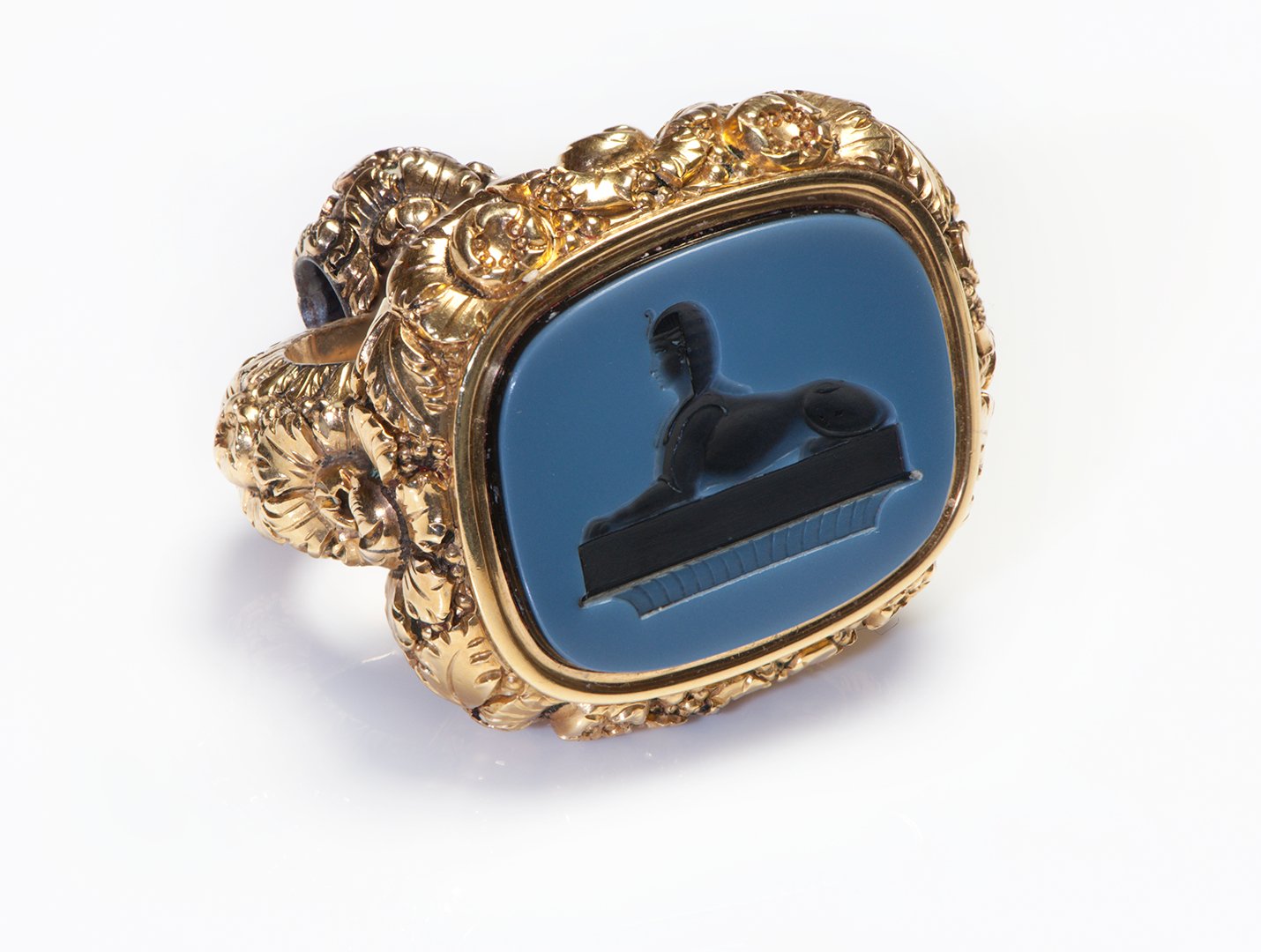 Antique Victorian Repousse Gold Sphinx Intaglio Egyptian Revival Fob